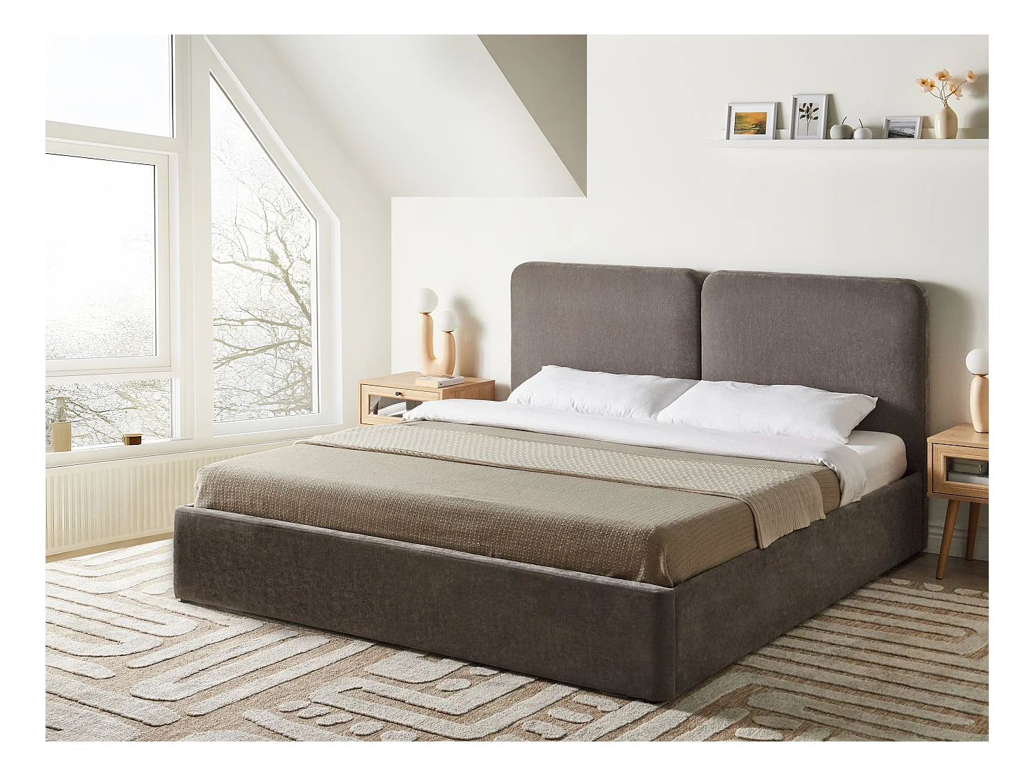 Lit ottoman Tissu ARBOIS 180 x 200 cm Taupe