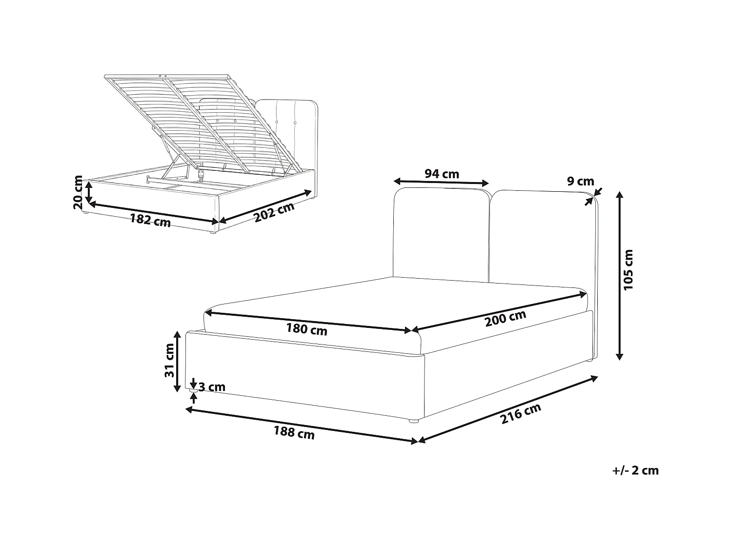 Lit ottoman Tissu ARBOIS 180 x 200 cm Taupe