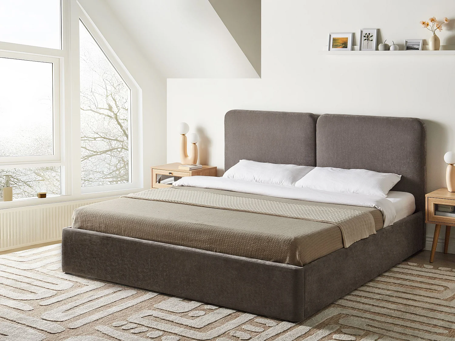 Lit ottoman Tissu chenille ARBOIS 180 x 200 cm Taupe