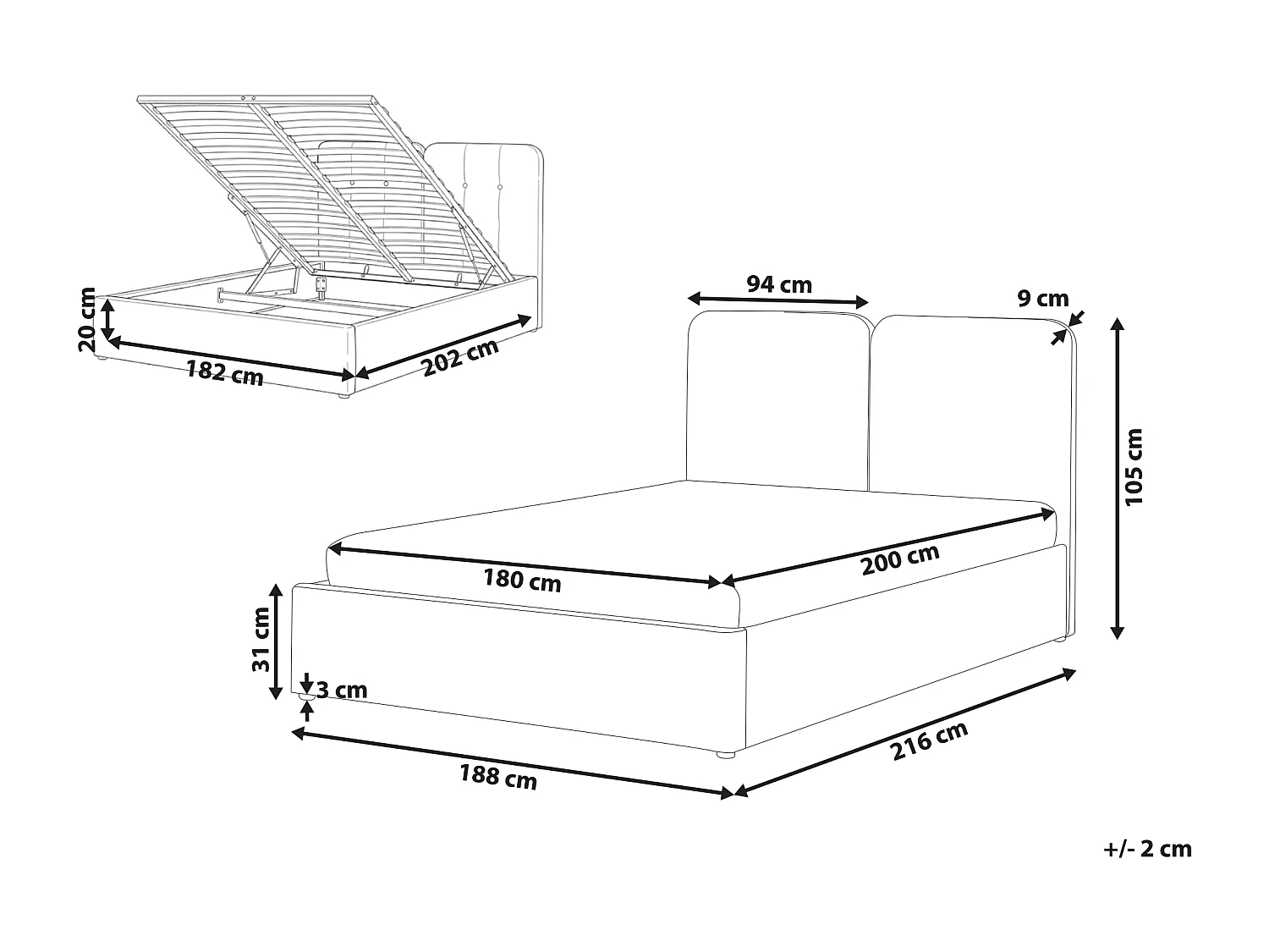 Lit ottoman Tissu chenille ARBOIS 180 x 200 cm Taupe
