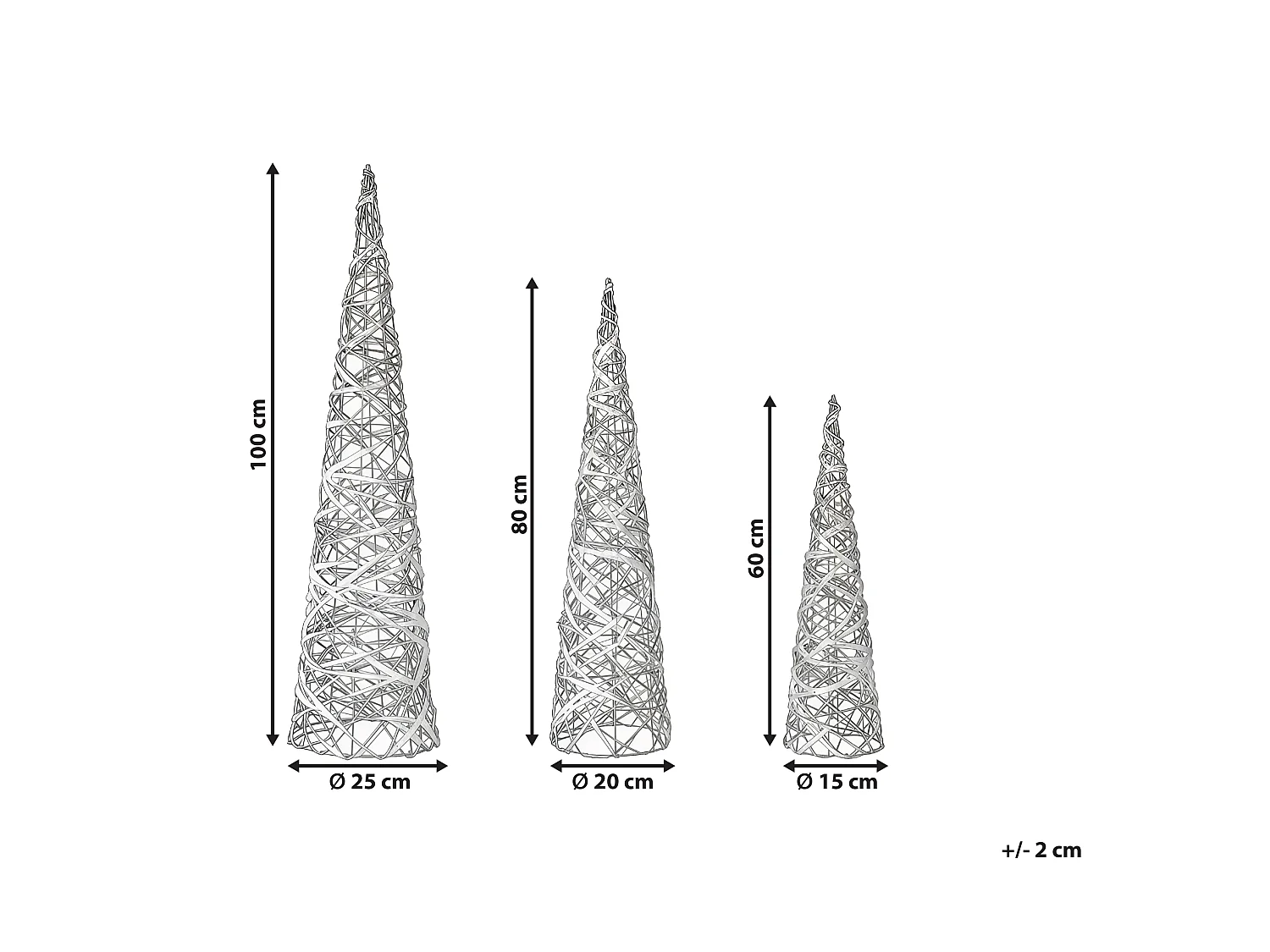 Lot de 3 décorations de Noël TUELSO 60/80/100 cm Arbre de Noël Blanc/doré