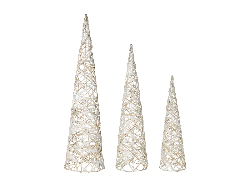 Lot de 3 décorations de Noël TUELSO Arbre de Noël 60/80/100 cm Blanc/doré
