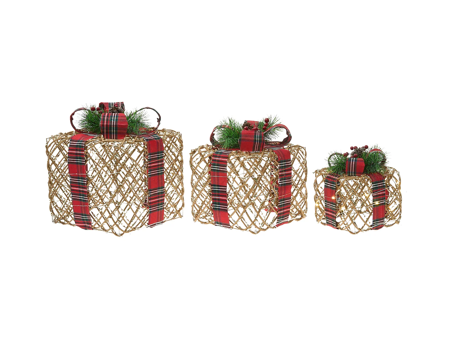 Lot de 3 décorations de Noël LED VANDET Cadeaux de Noël 20/25/30 cm Marron