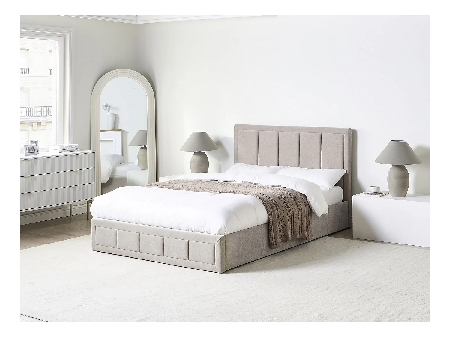 Lit ottoman Tissu QUIBERON 140 x 200 cm Beige