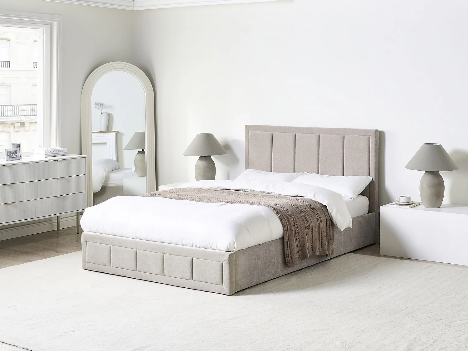 Lit ottoman Tissu chenille QUIBERON 140 x 200 cm Taupe