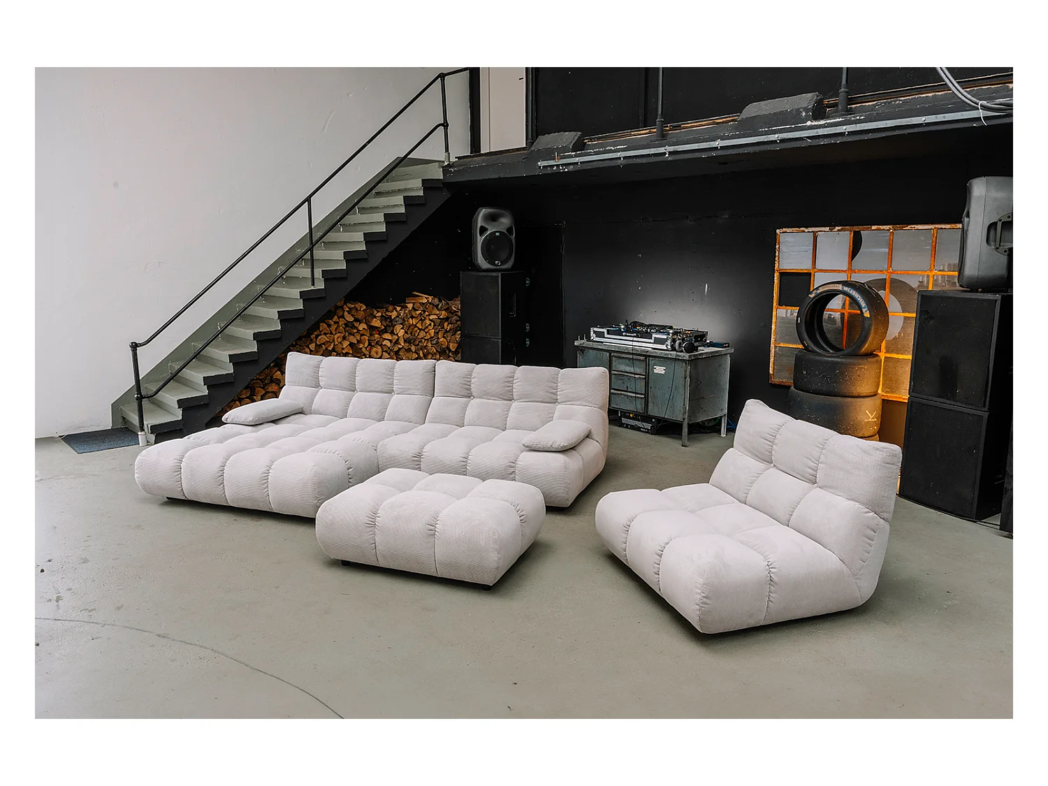 Hoekbank Gestoffeerde kruk Draaibare fauteuil Stel in - Zilver Koord - VIVIEN