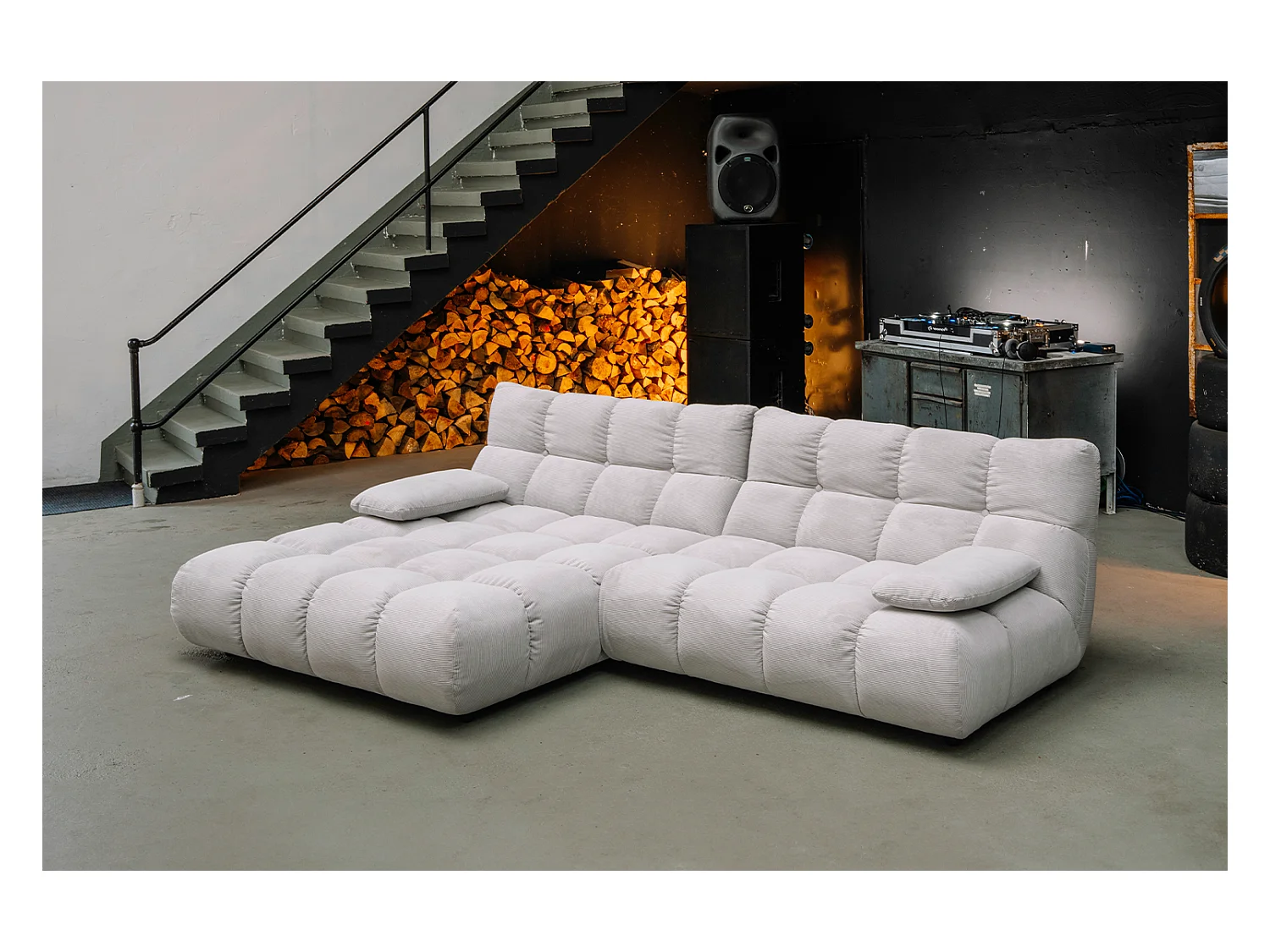 Canapé d'angle - argent Velours côtelé - VIVIEN