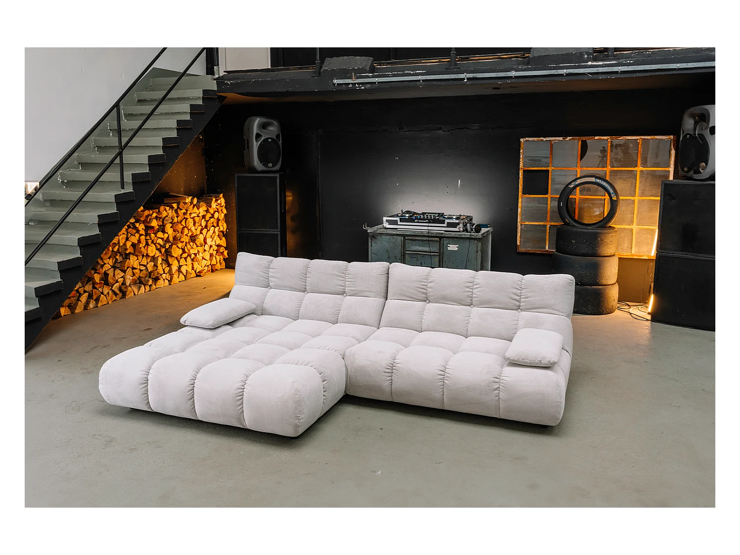 Canapé d'angle - argent Velours côtelé - VIVIEN