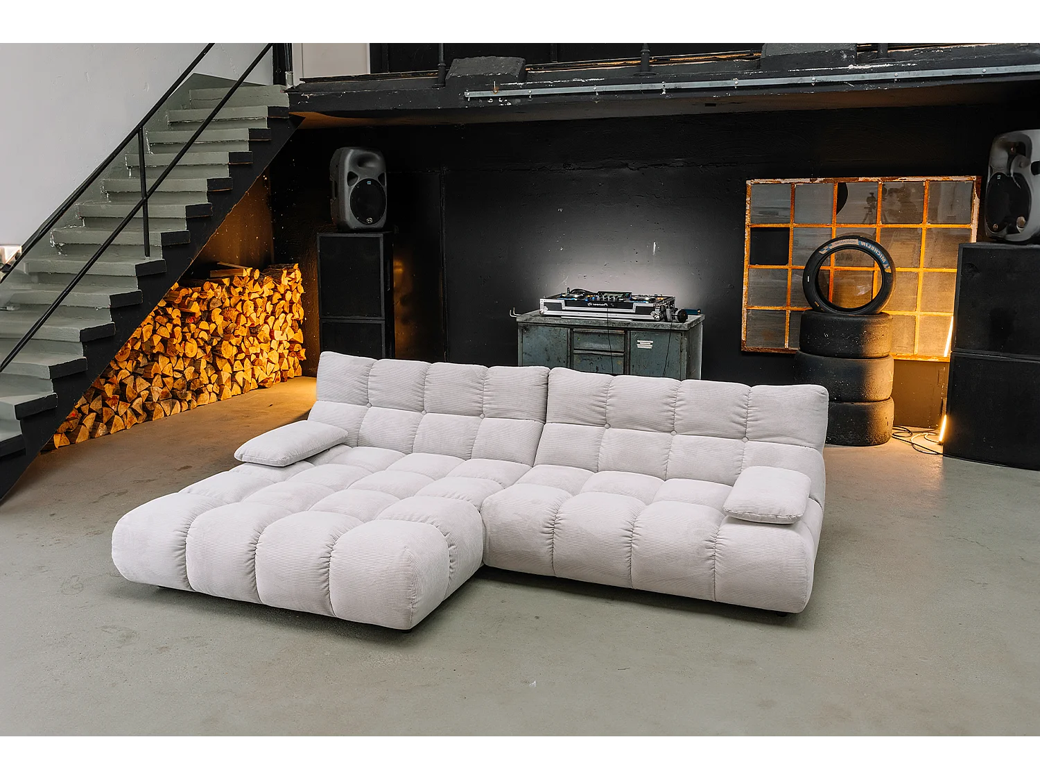 Ecksofa - Silber Cord - VIVIEN