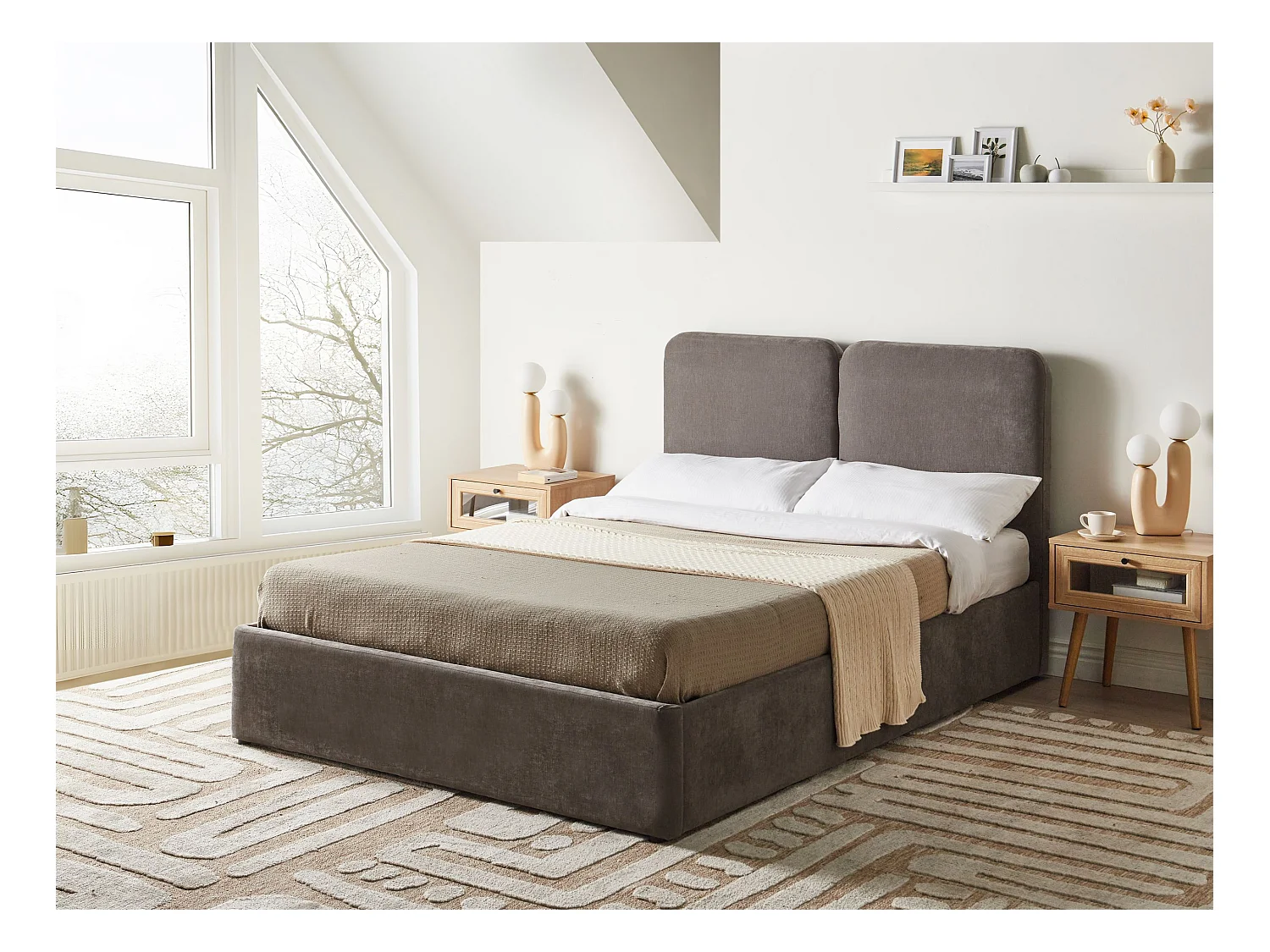 Lit ottoman Tissu ARBOIS 140 x 200 cm Taupe