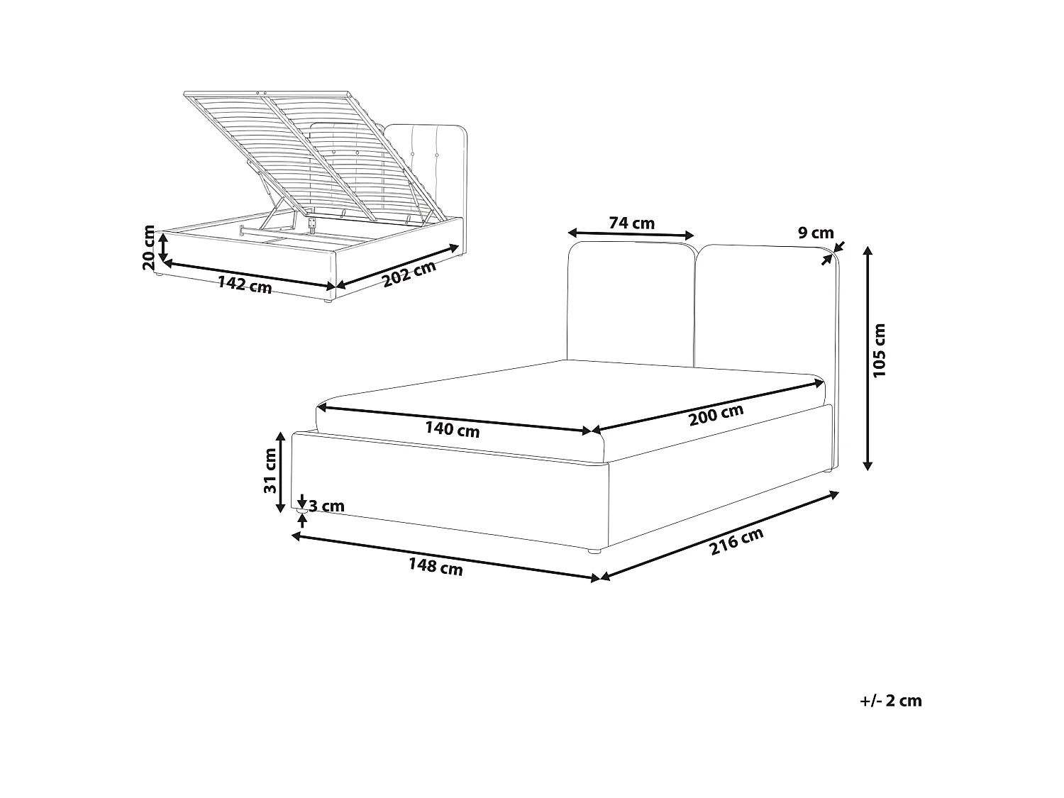 Lit ottoman Tissu ARBOIS 140 x 200 cm Taupe