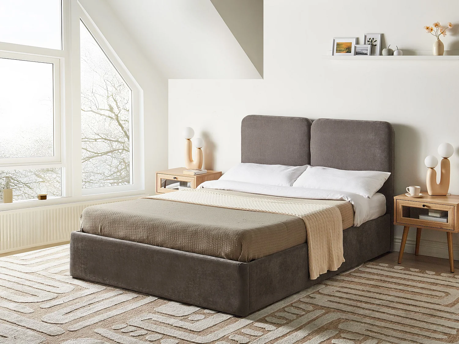 Lit ottoman Tissu chenille ARBOIS 140 x 200 cm Taupe