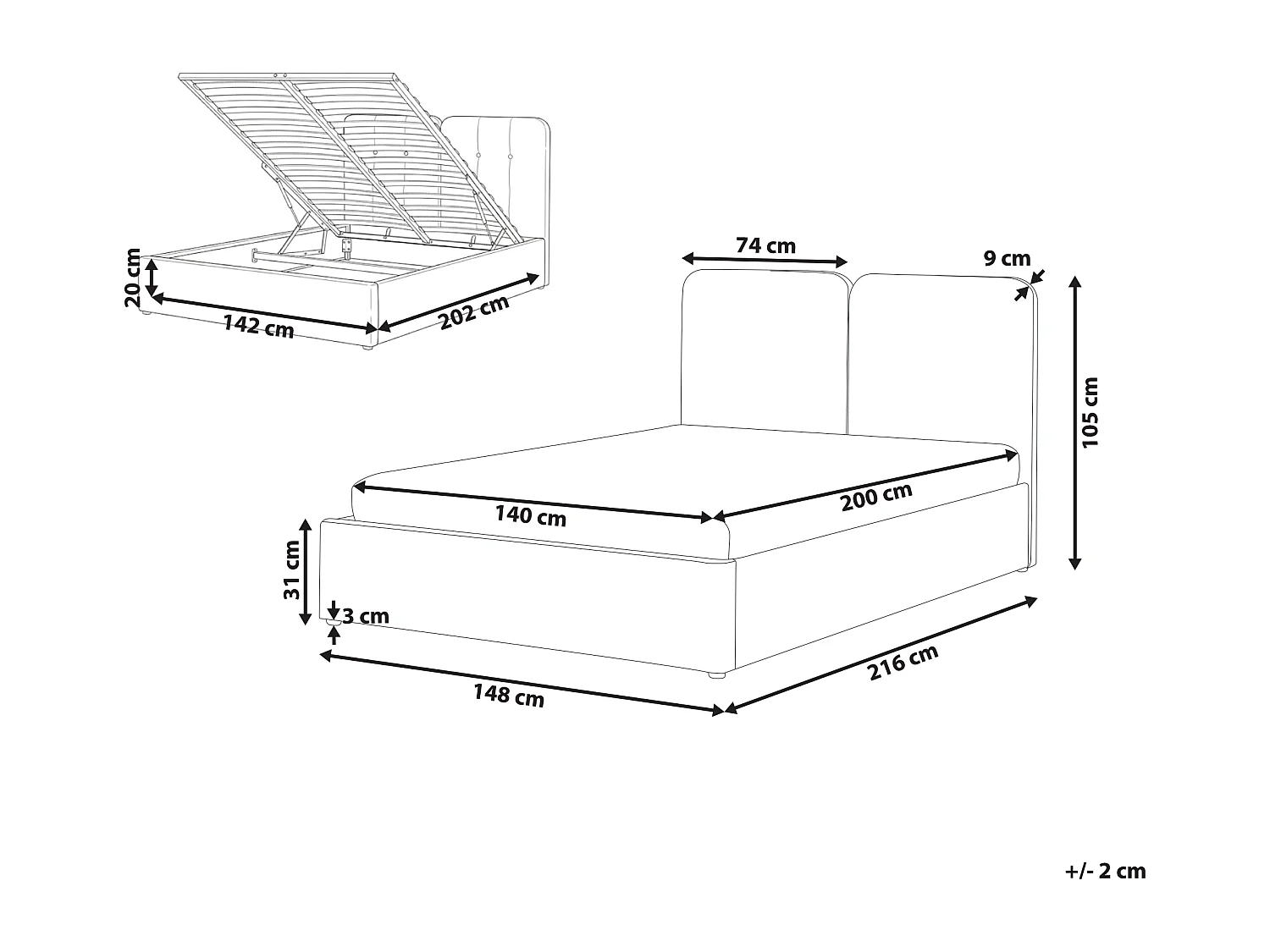 Lit ottoman Tissu chenille ARBOIS 140 x 200 cm Taupe