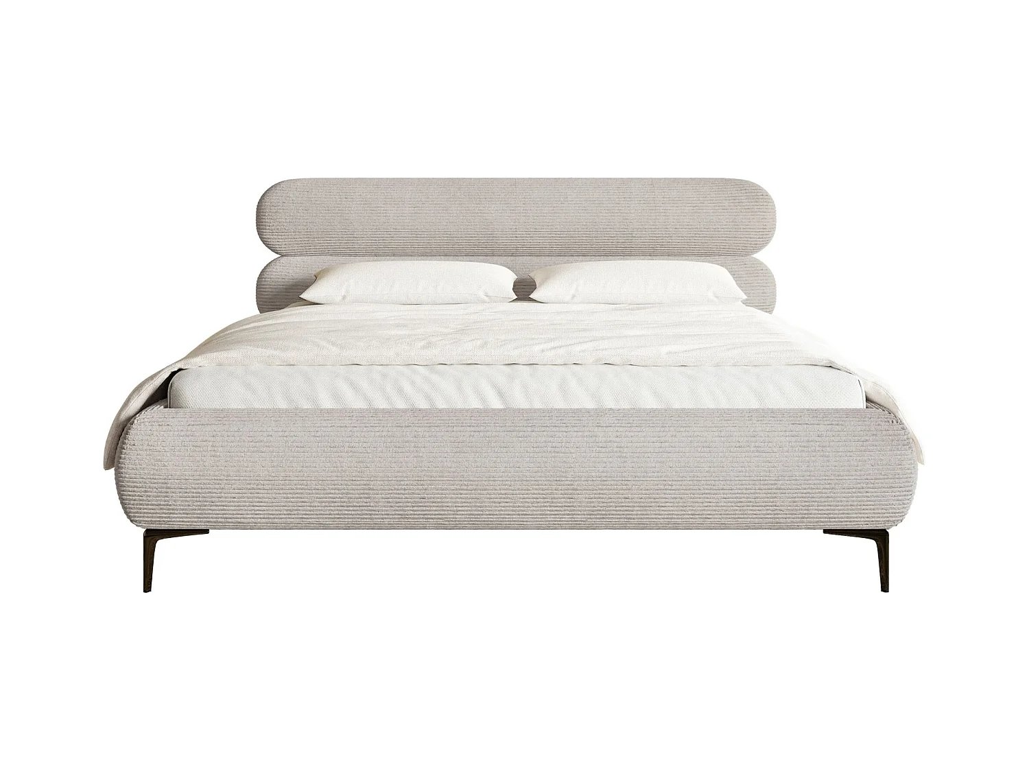 Gestoffeerd bed 140×200 – ribfluweel en zwarte poten – greige – ROULE CORD