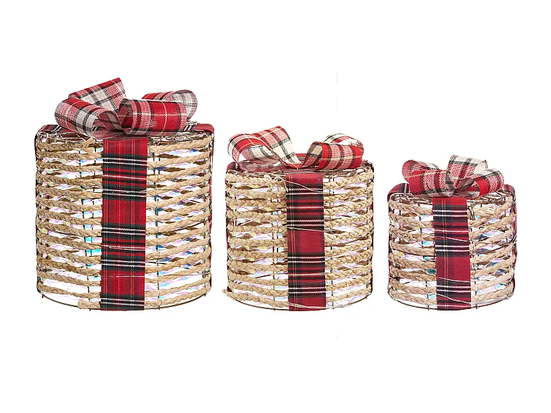 Lot de 3 décorations de Noël LED VEJLEN Cadeaux de Noël 20/25/30 cm Beige