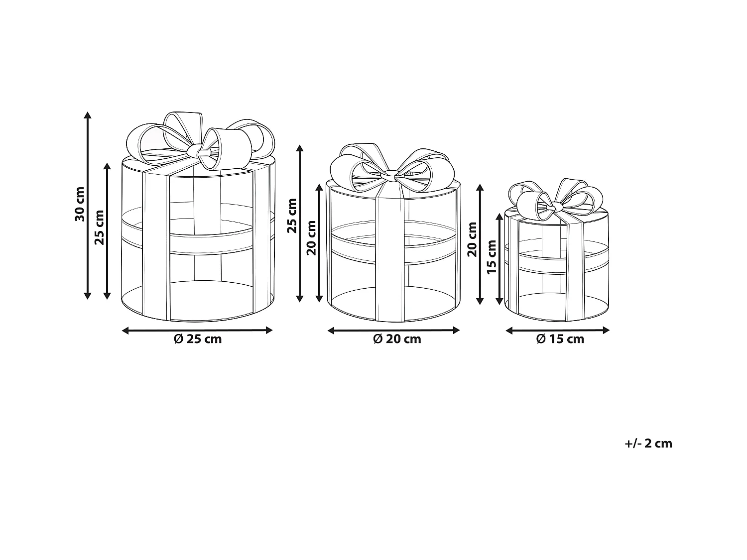 Lot de 3 décorations de Noël LED VEJLEN Cadeaux de Noël 20/25/30 cm Beige