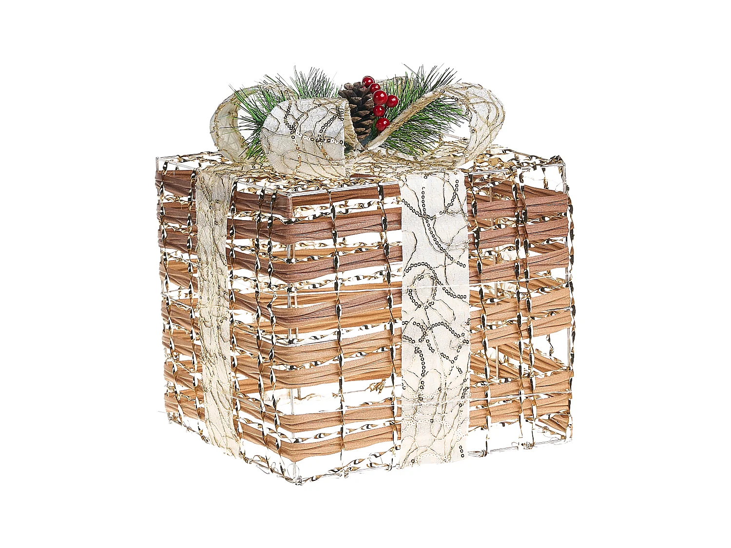 Lot de 3 décorations de Noël LED TISSO Cadeaux de Noël 20/25/30 cm Marron