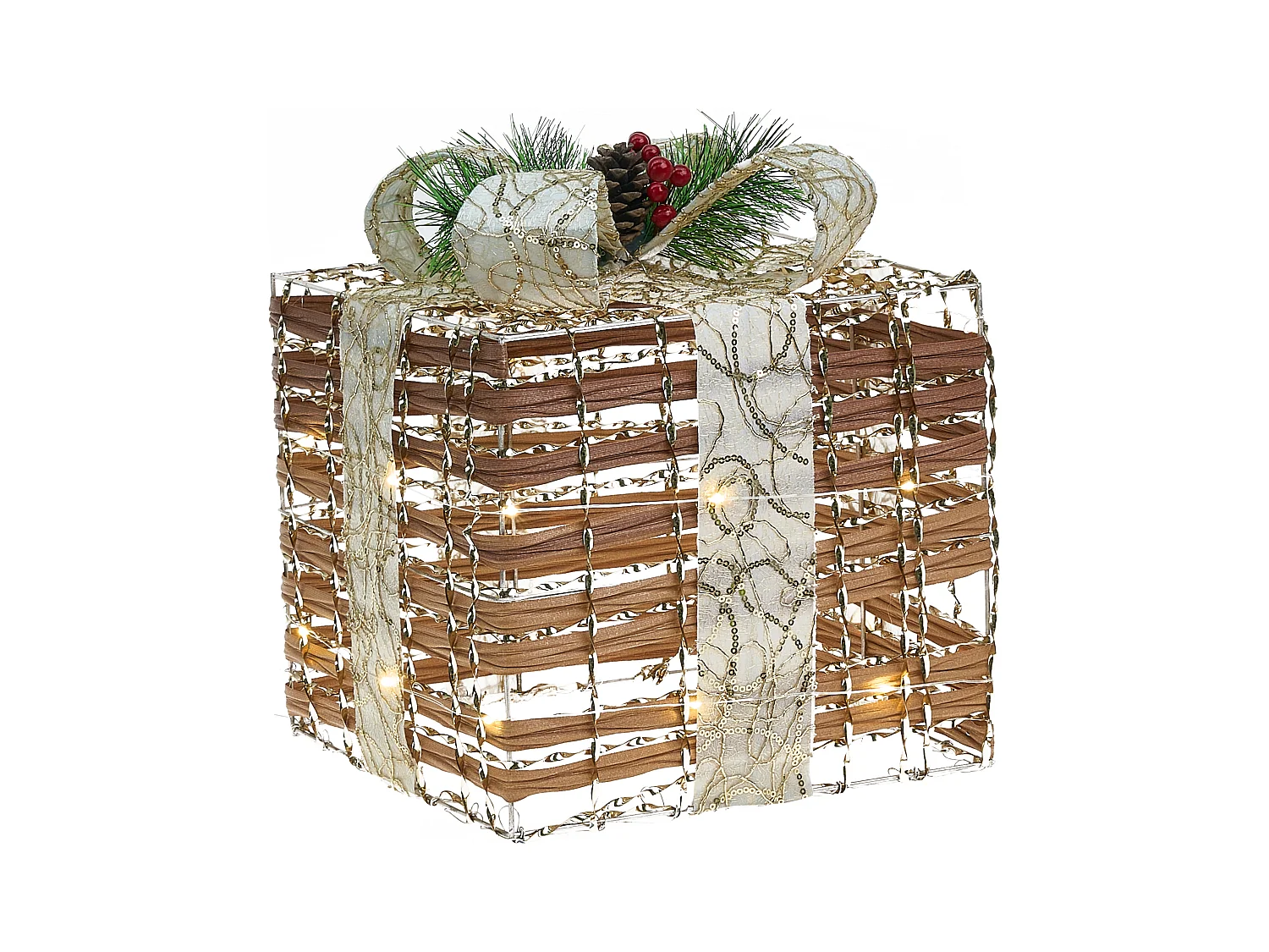 Lot de 3 décorations de Noël LED TISSO Cadeaux de Noël 20/25/30 cm Marron