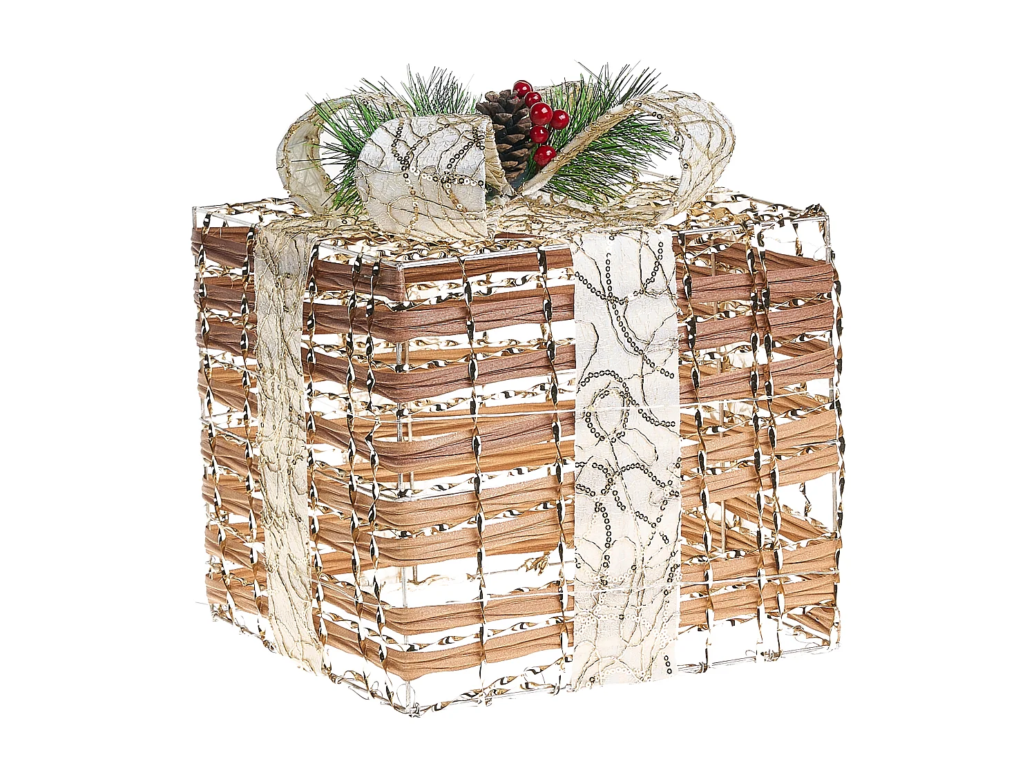 Lot de 3 décorations de Noël LED TISSO Cadeaux de Noël 20/25/30 cm Marron