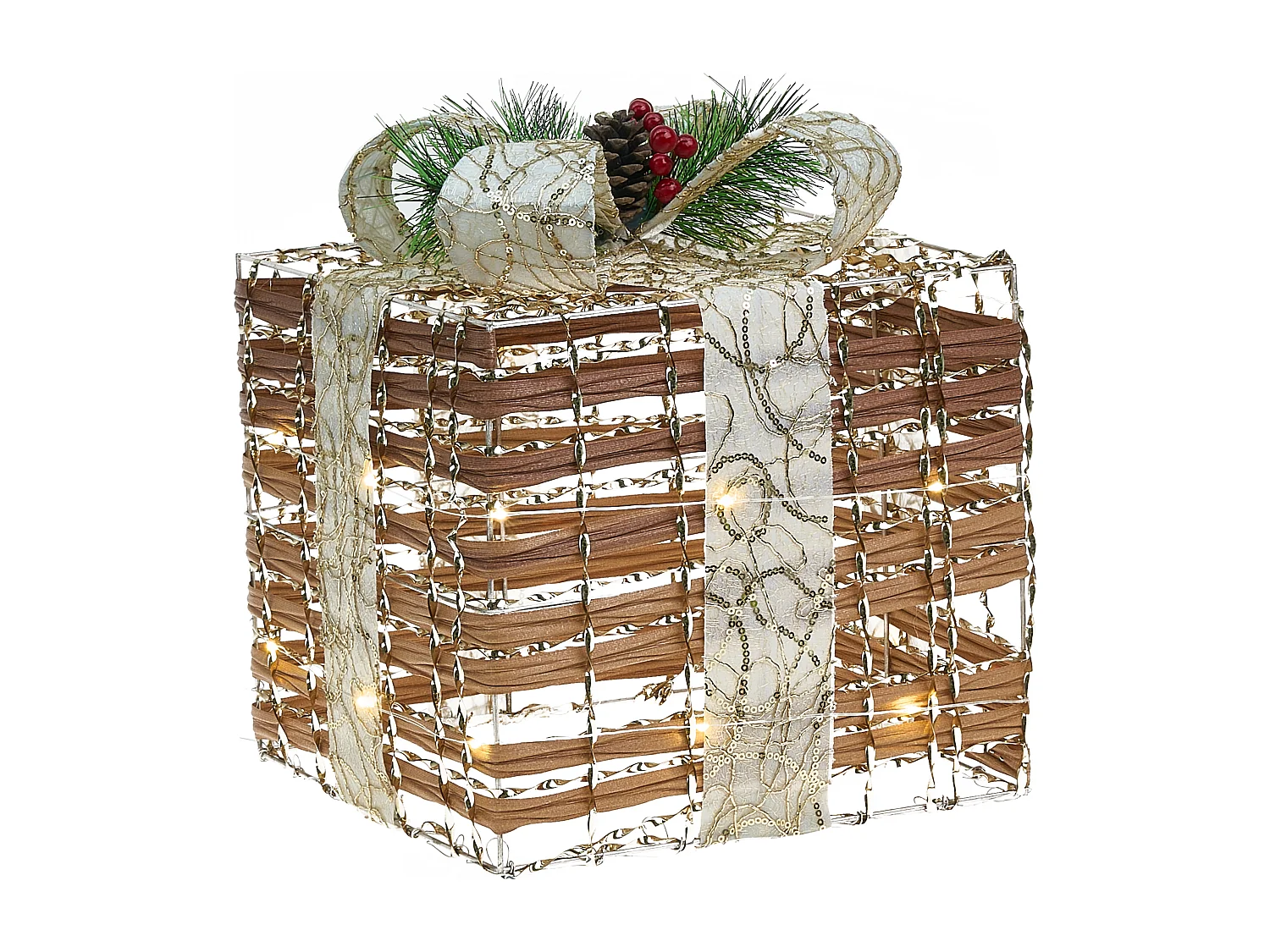 Lot de 3 décorations de Noël LED TISSO Cadeaux de Noël 20/25/30 cm Marron