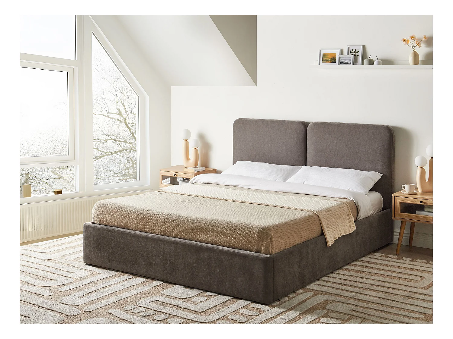 Lit ottoman Tissu ARBOIS 160 x 200 cm Taupe