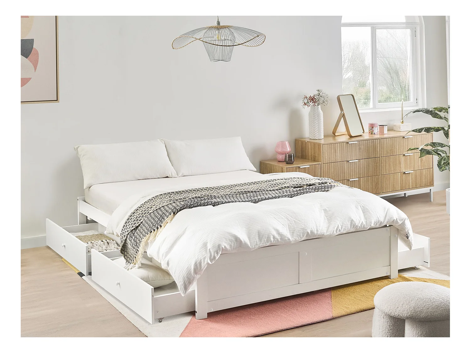 Lit avec tiroirs de rangement sans tête de lit BRUX 140 x 200 cm Blanc