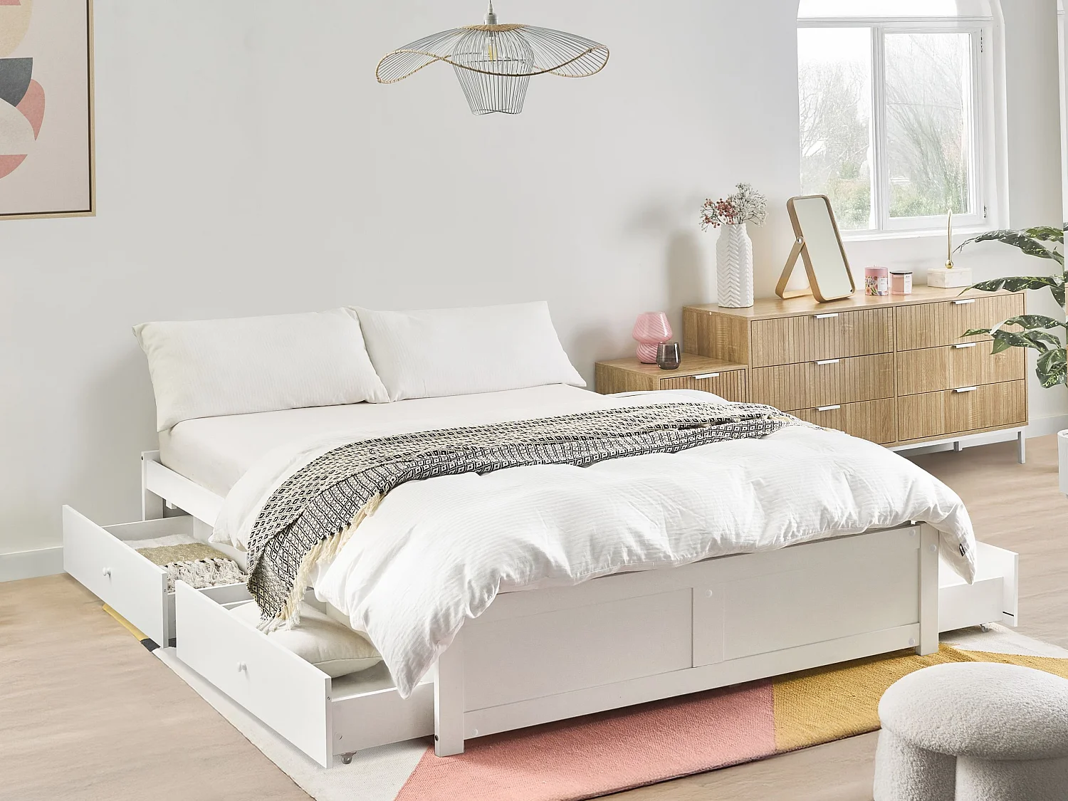 Lit avec tiroirs de rangement sans tête de lit BRUX 140 x 200 cm Blanc