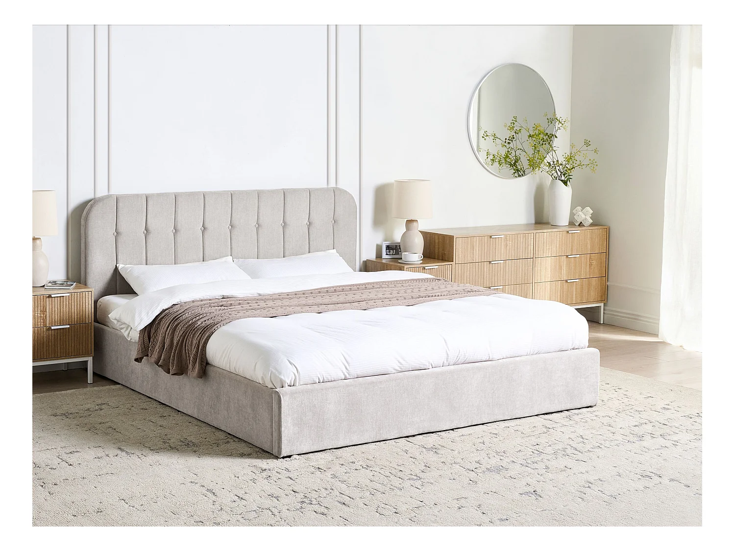 Lit ottoman Tissu CHALLANS 180 x 200 cm Blanc cassé