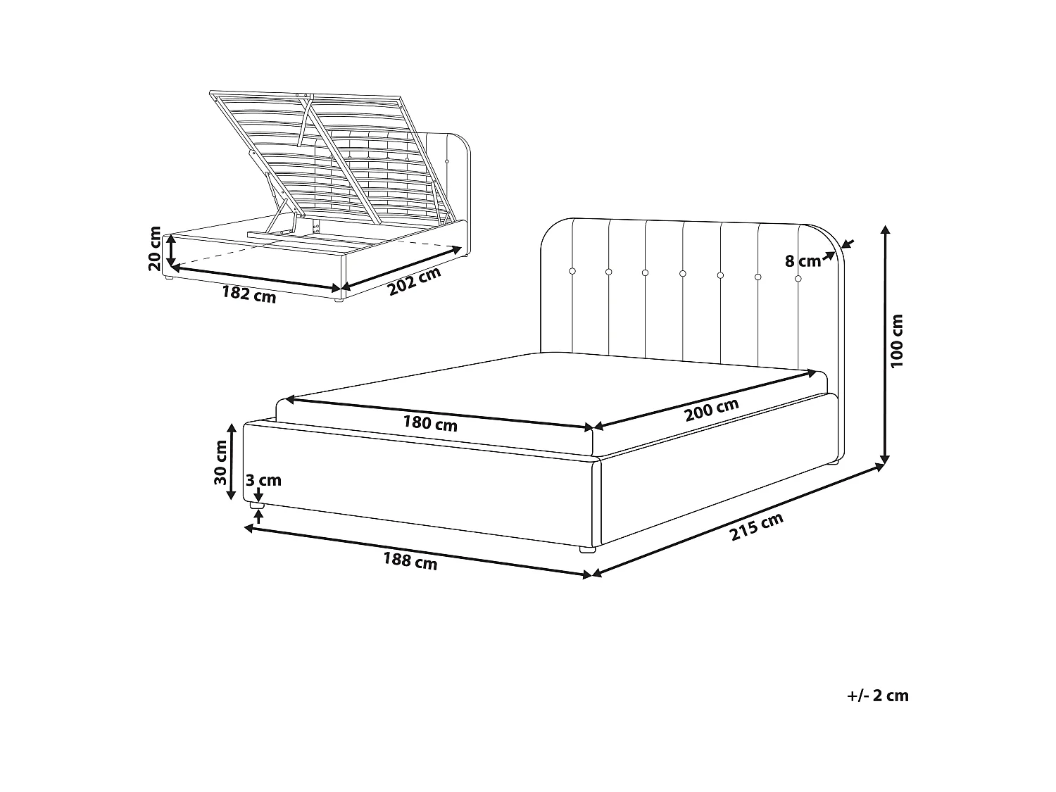 Lit ottoman Tissu CHALLANS 180 x 200 cm Blanc cassé