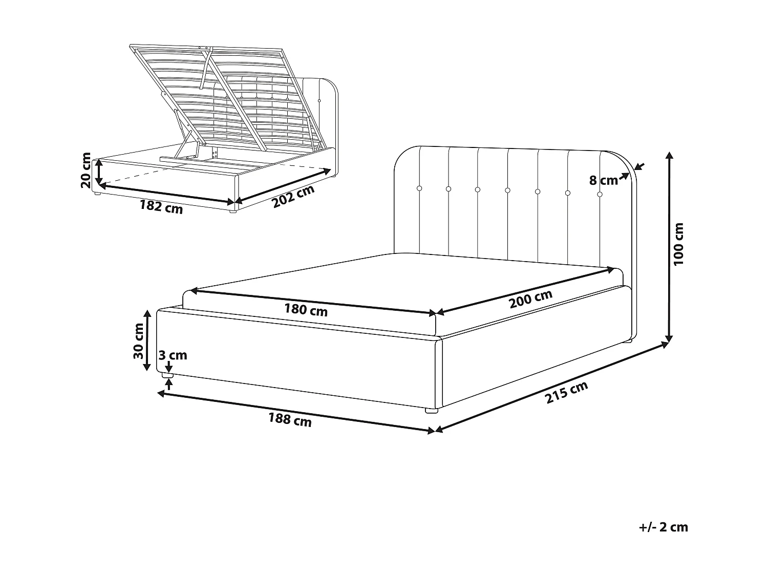 Lit ottoman Tissu CHALLANS 180 x 200 cm Blanc cassé