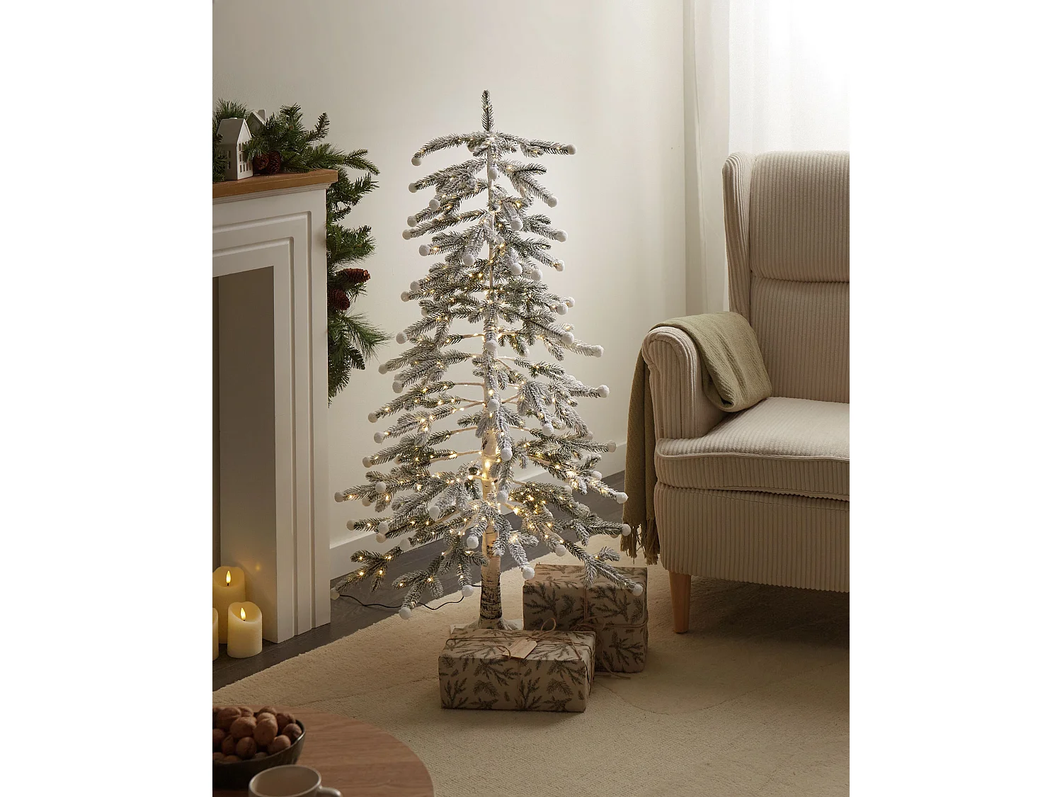 Décoration extérieure LED HASSLAN 125 cm Arbre de Noël Blanc