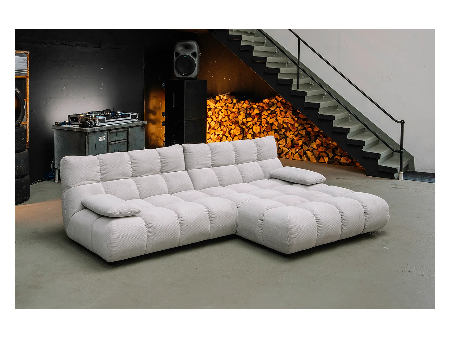 Canapé d'angle - argent Velours côtelé - VIVIEN