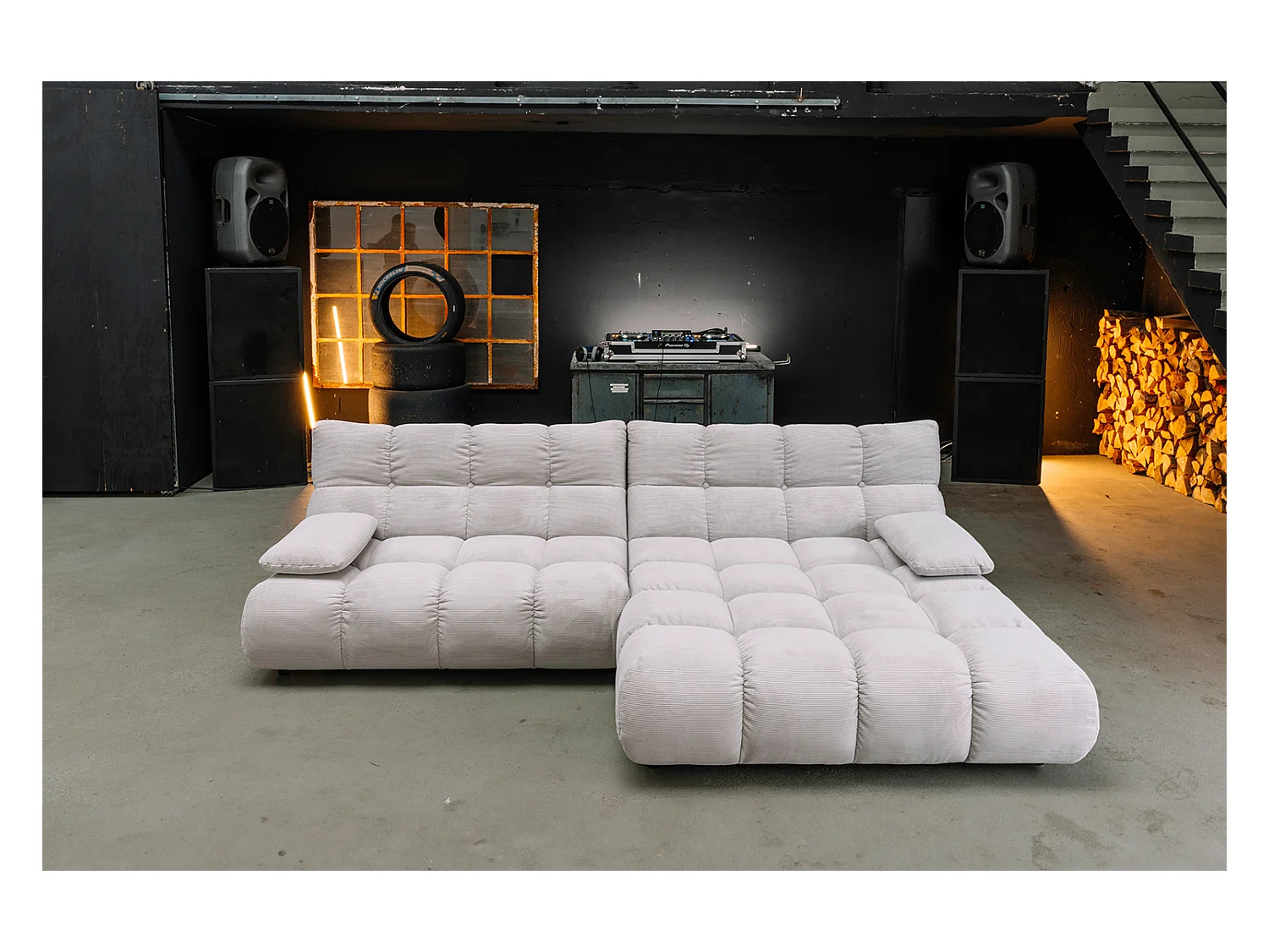 Canapé d'angle - argent Velours côtelé - VIVIEN