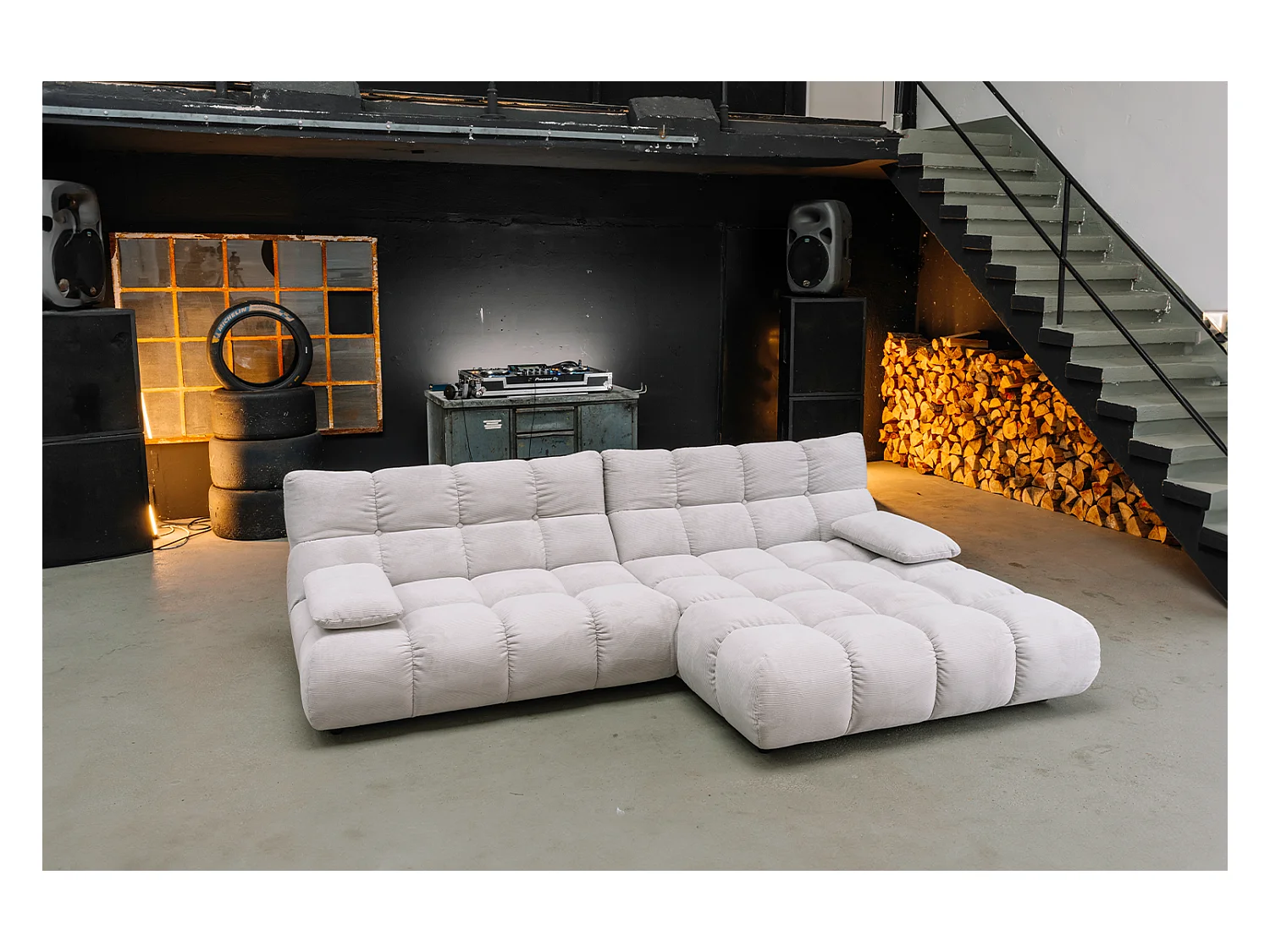 Canapé d'angle - argent Velours côtelé - VIVIEN