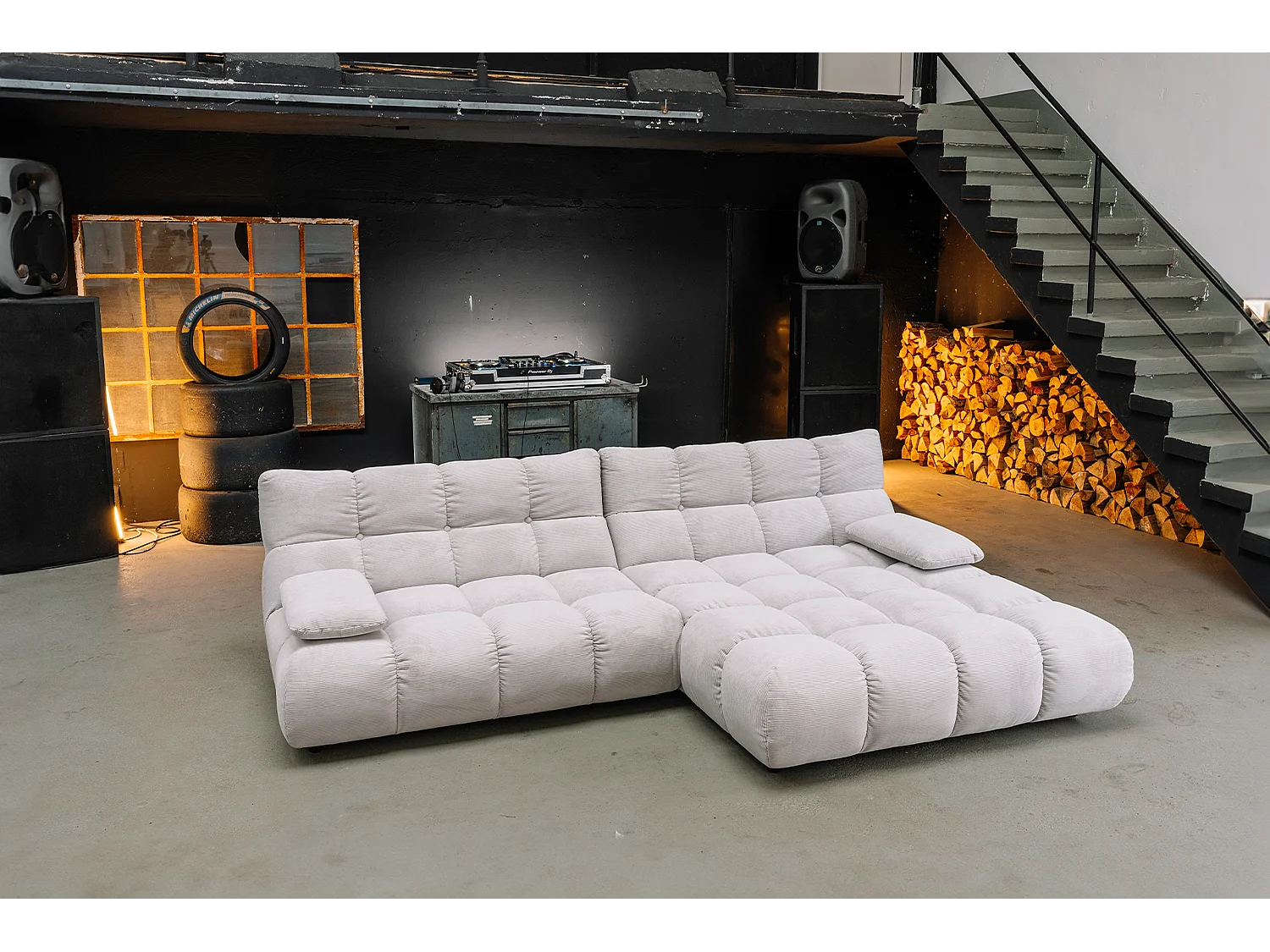 Ecksofa - Silber Cord - VIVIEN