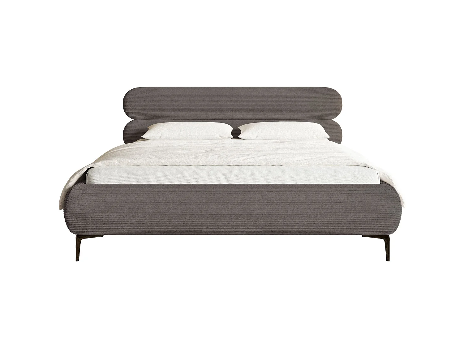 Gestoffeerd bed 140×200 – ribfluweel en goudkleurige poten – grijs – ROULE CORD