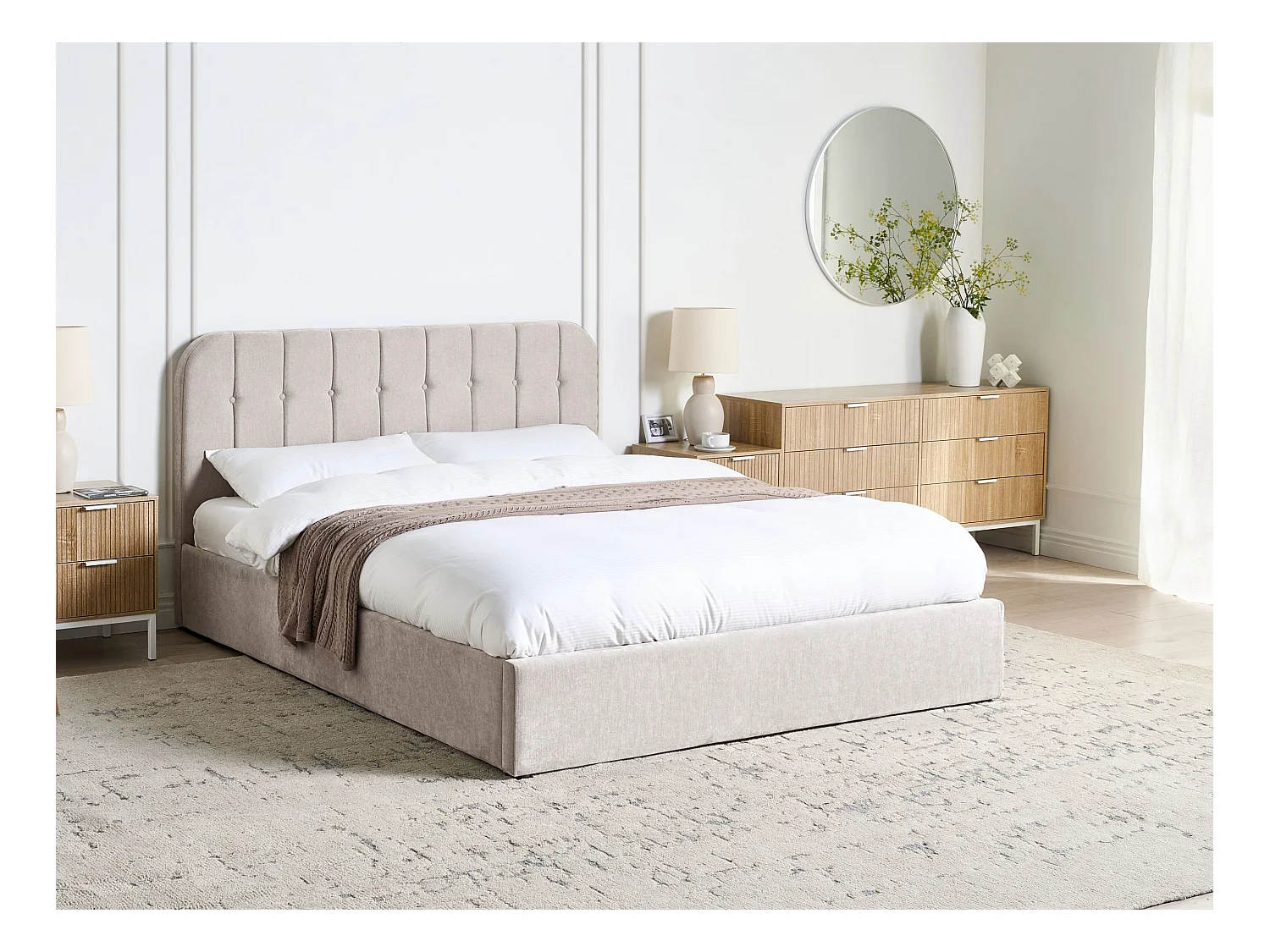 Lit ottoman Tissu CHALLANS 160 x 200 cm Beige