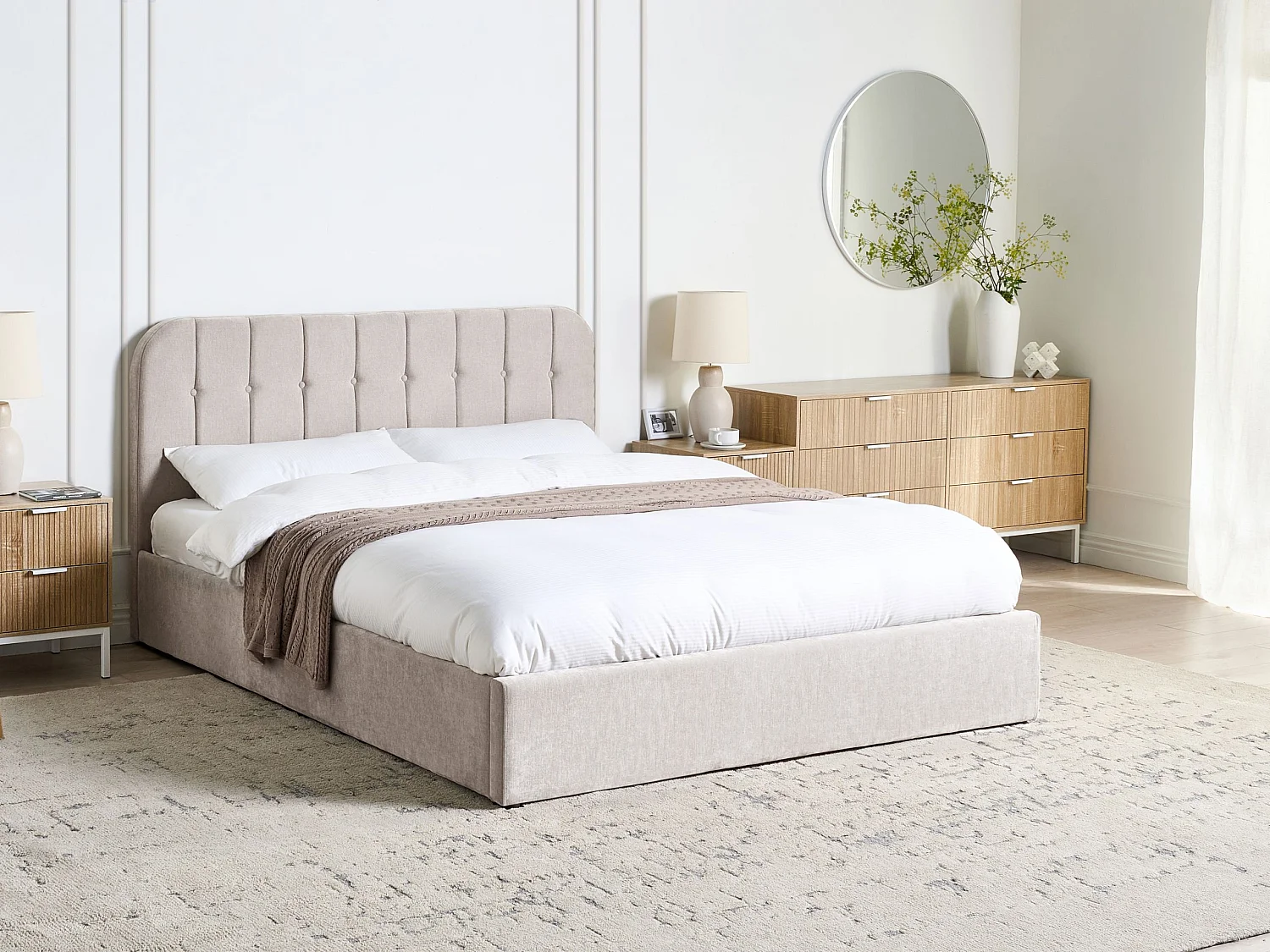 Lit ottoman Tissu CHALLANS 160 x 200 cm Beige