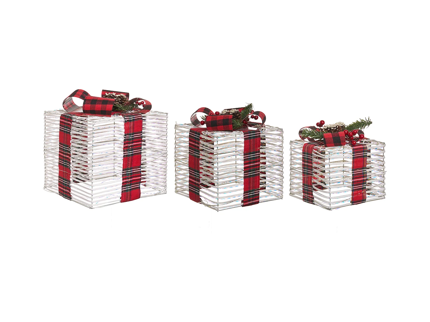 Lot de 3 décorations de Noël LED MANGEN Cadeaux de Noël 20/25/35 cm Blanc cassé