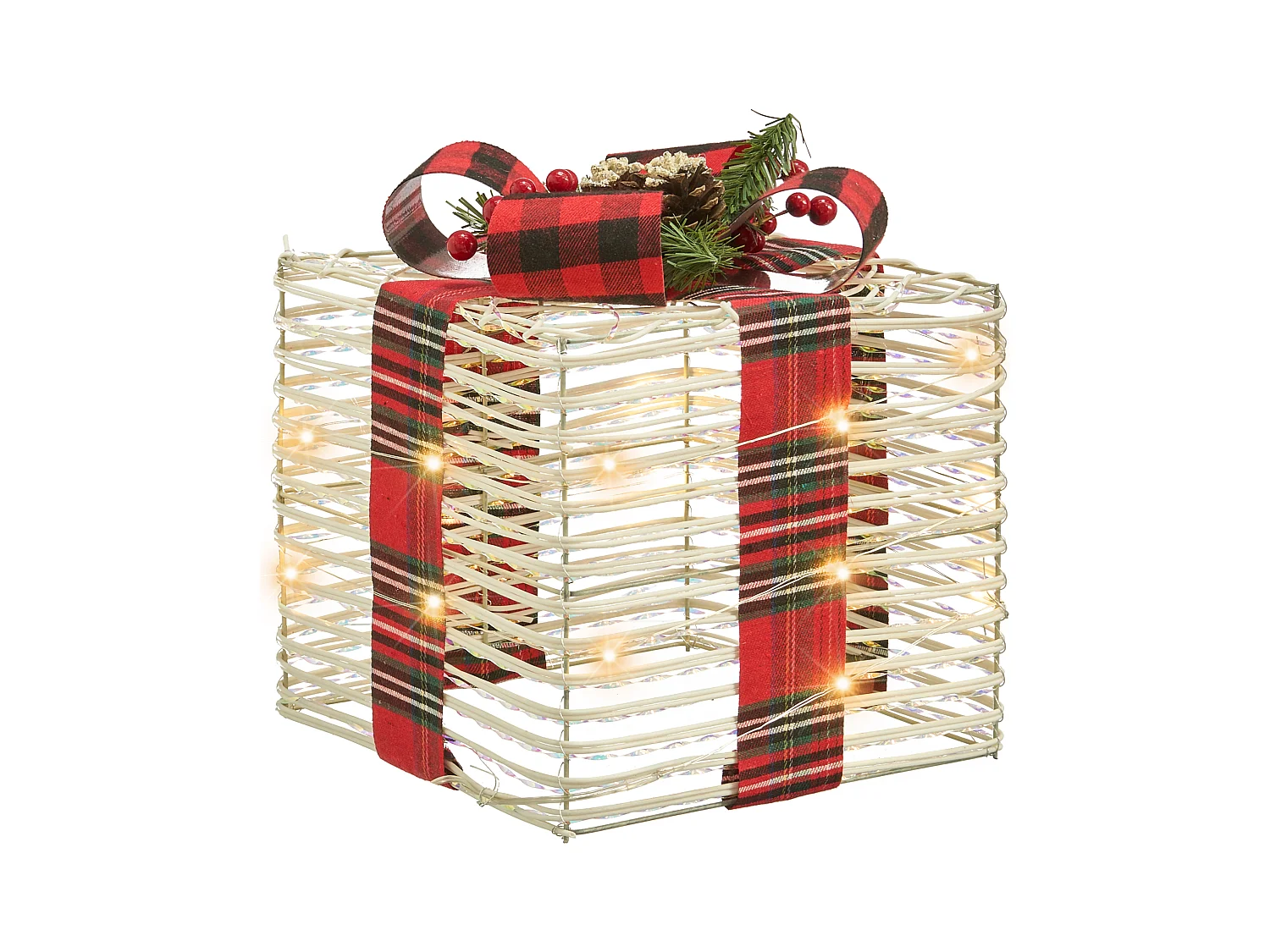 Lot de 3 décorations de Noël LED MANGEN Cadeaux de Noël 20/25/35 cm Blanc cassé