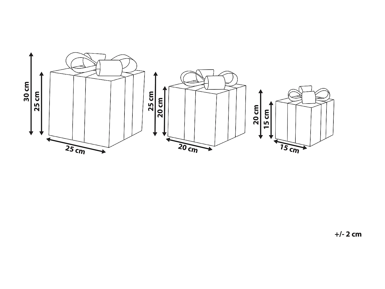 Lot de 3 décorations de Noël LED MANGEN Cadeaux de Noël 20/25/35 cm Blanc cassé