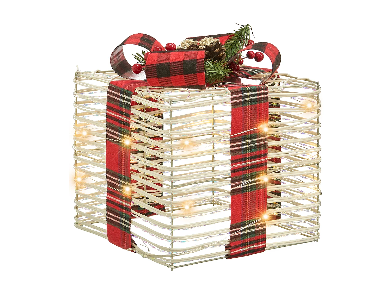 Lot de 3 décorations de Noël LED MANGEN Cadeaux de Noël 20/25/35 cm Blanc cassé