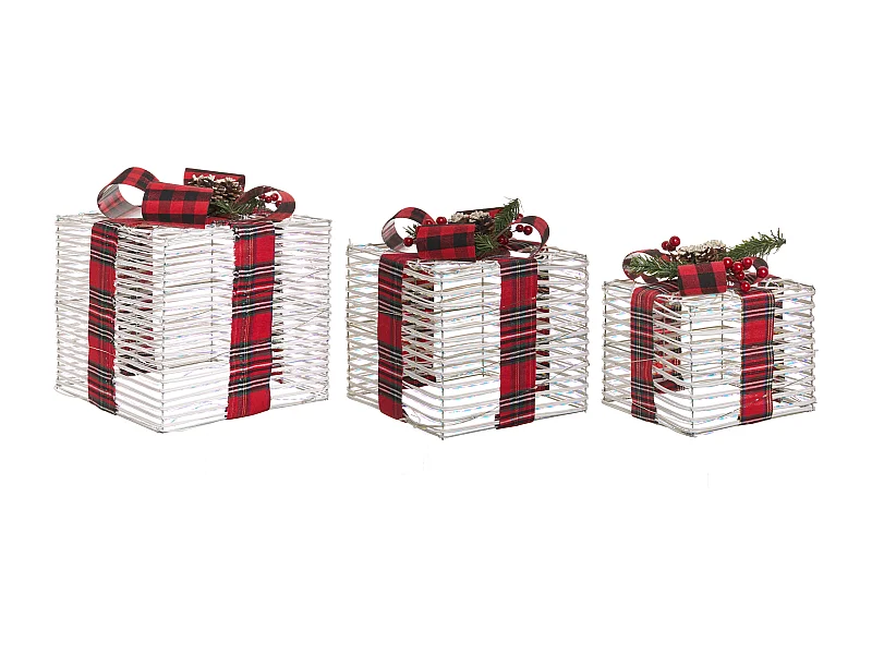 Lot de 3 décorations de Noël LED MANGEN Cadeaux de Noël 20/25/35 cm Blanc cassé