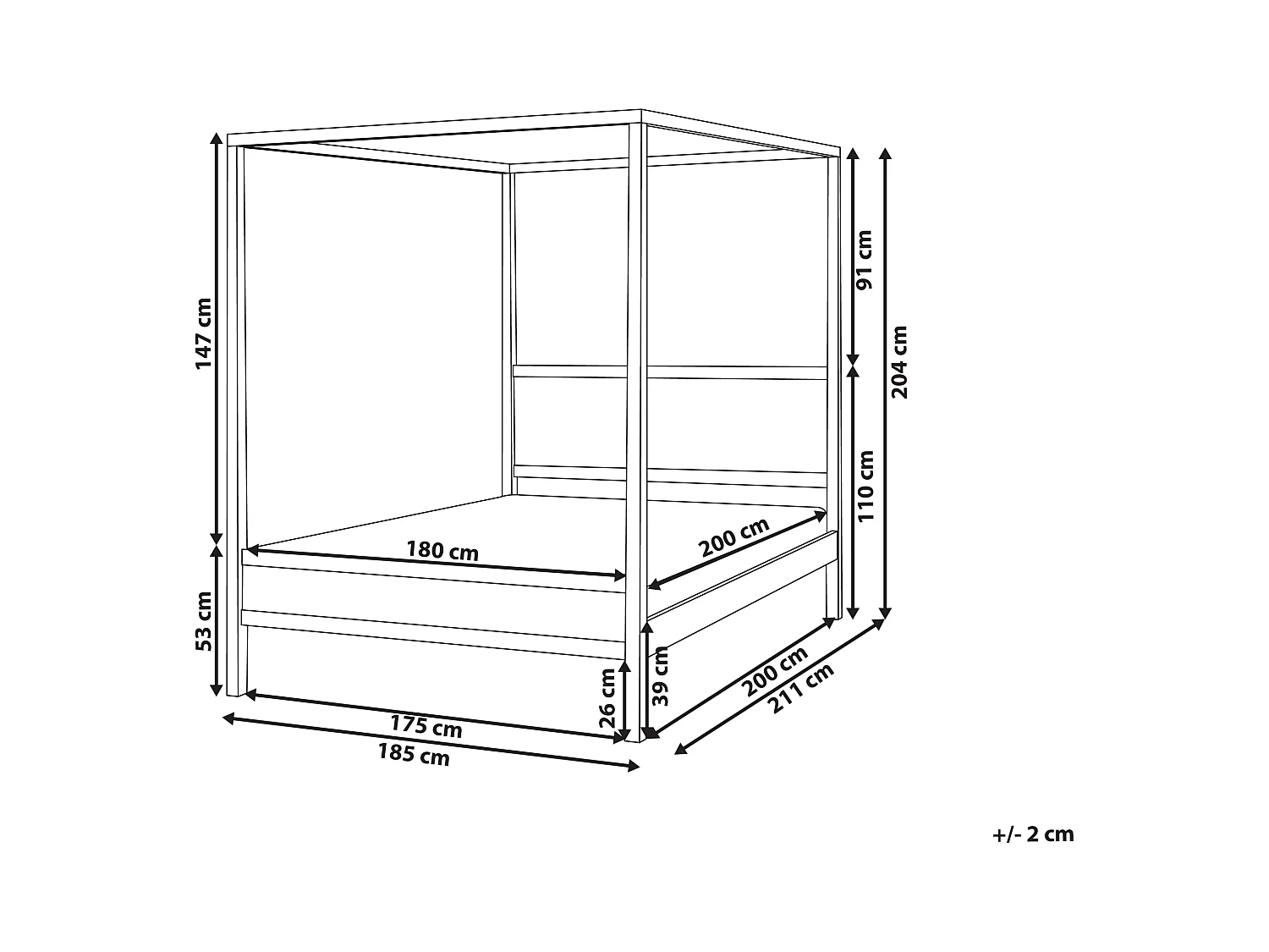 Lit à baldaquin Bois HAUTERIVES 180 x 200 cm Marron clair