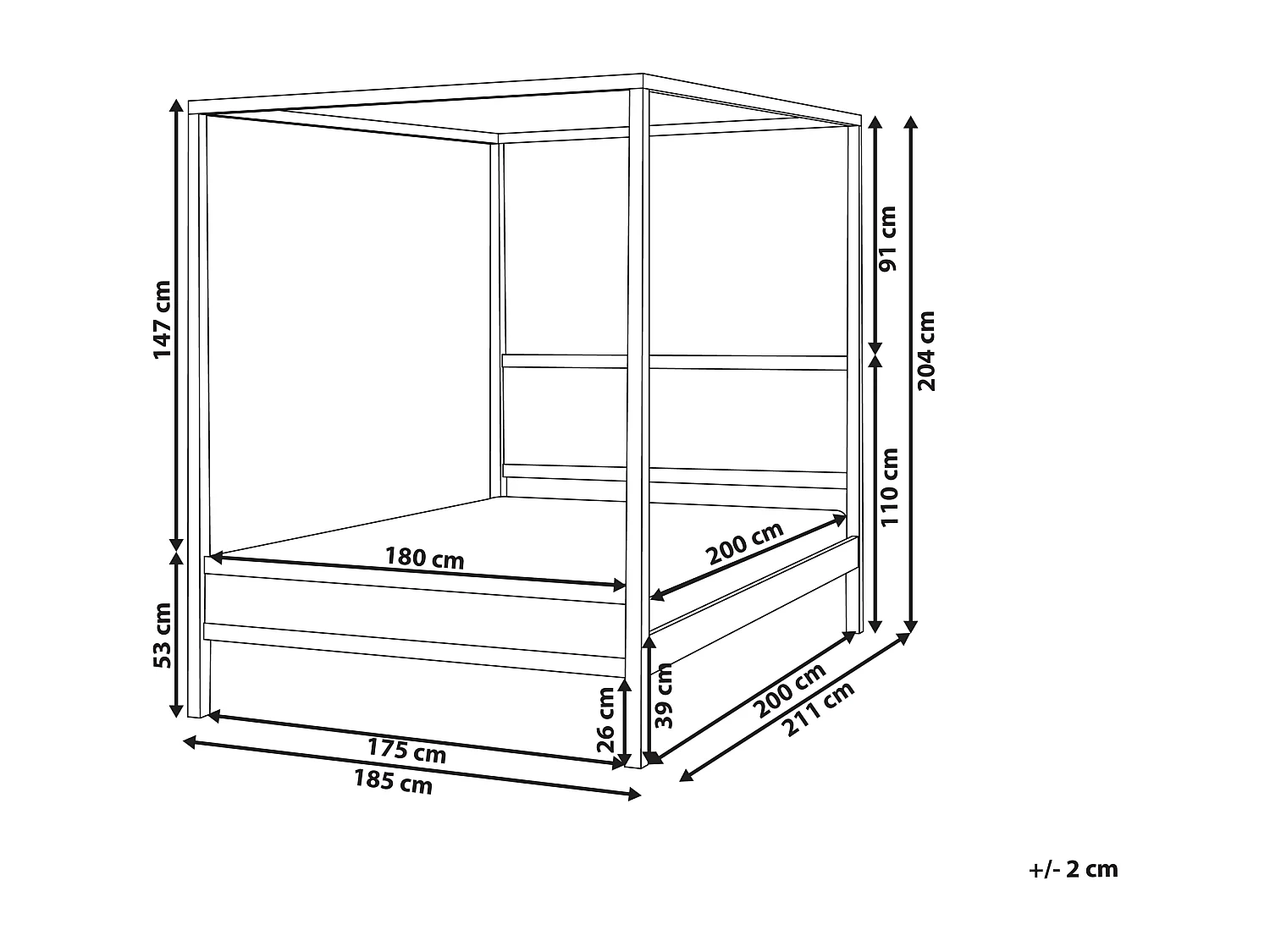 Lit à baldaquin Bois HAUTERIVES 180 x 200 cm Marron clair