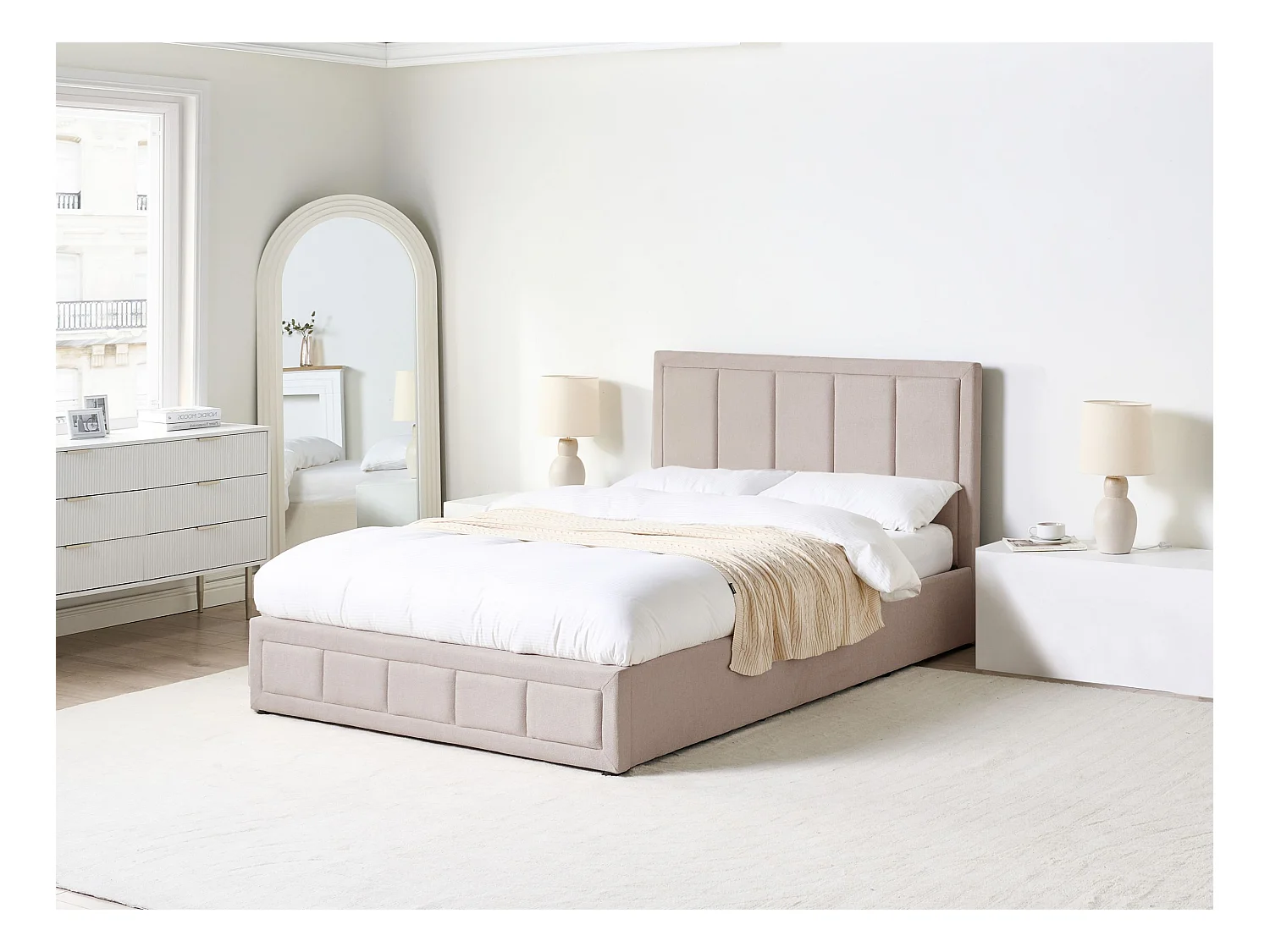 Lit ottoman Tissu QUIBERON 140 x 200 cm Taupe