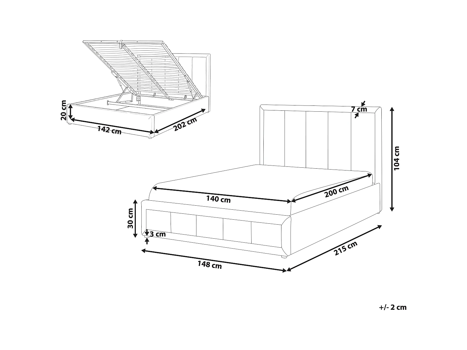 Lit ottoman Tissu QUIBERON 140 x 200 cm Taupe