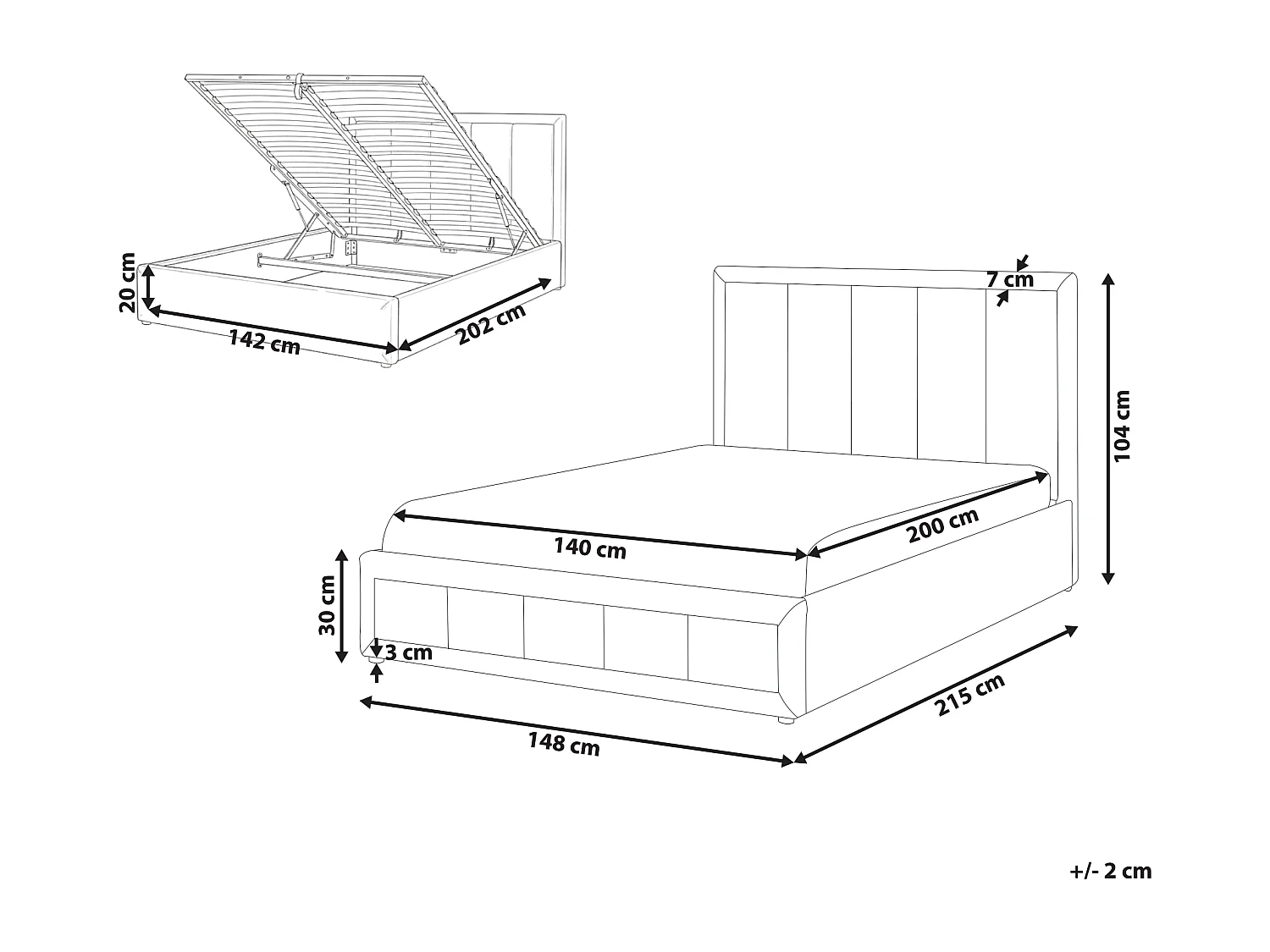 Lit ottoman Tissu QUIBERON 140 x 200 cm Taupe
