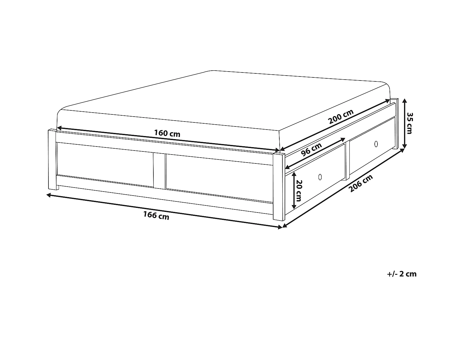 Lit avec tiroirs de rangement sans tête de lit BRUX 160 x 200 cm Blanc