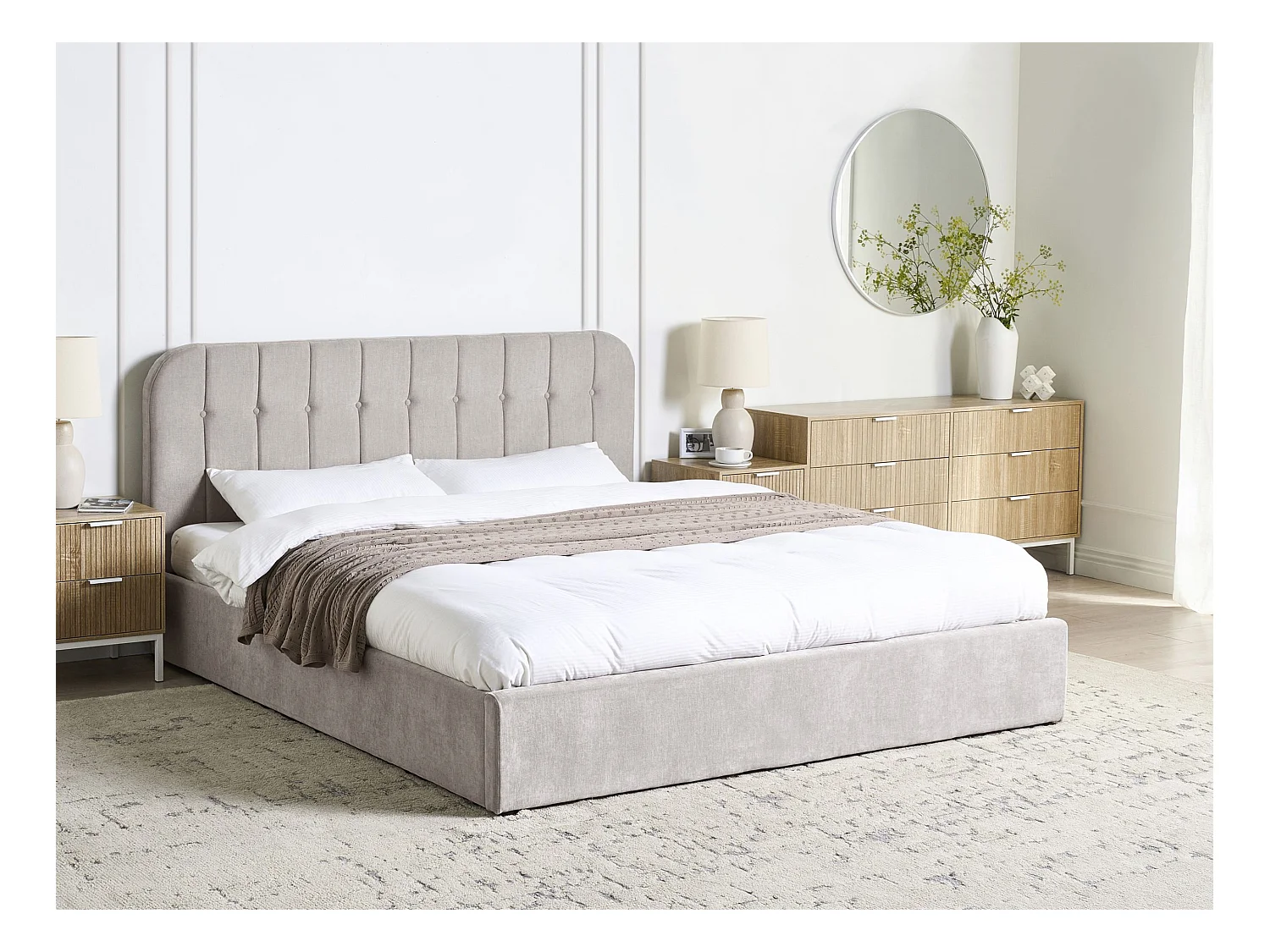 Lit ottoman Tissu CHALLANS 180 x 200 cm Beige